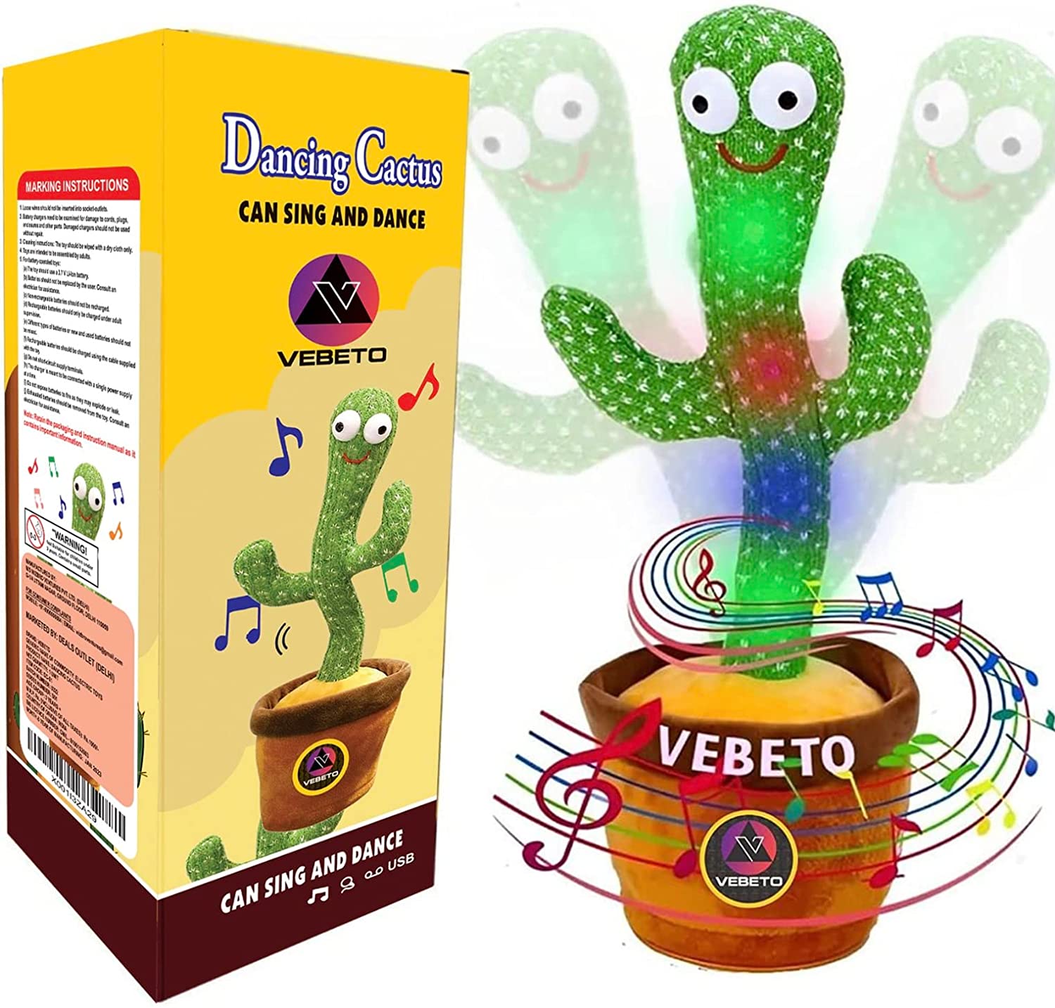 Dancing Cactus Toy for Babies & Kids Records & Repeats What You Say Singing & Talking Toy Beautiful LED Lights Funny Educational Plush Decoration Item