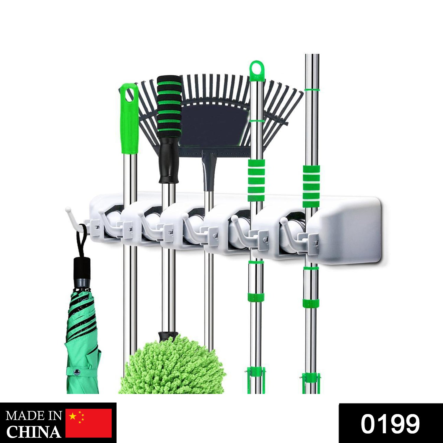 0199 5-Layer Multipurpose Wall Mounted Organizer Mop And Broom Holder DeoDap