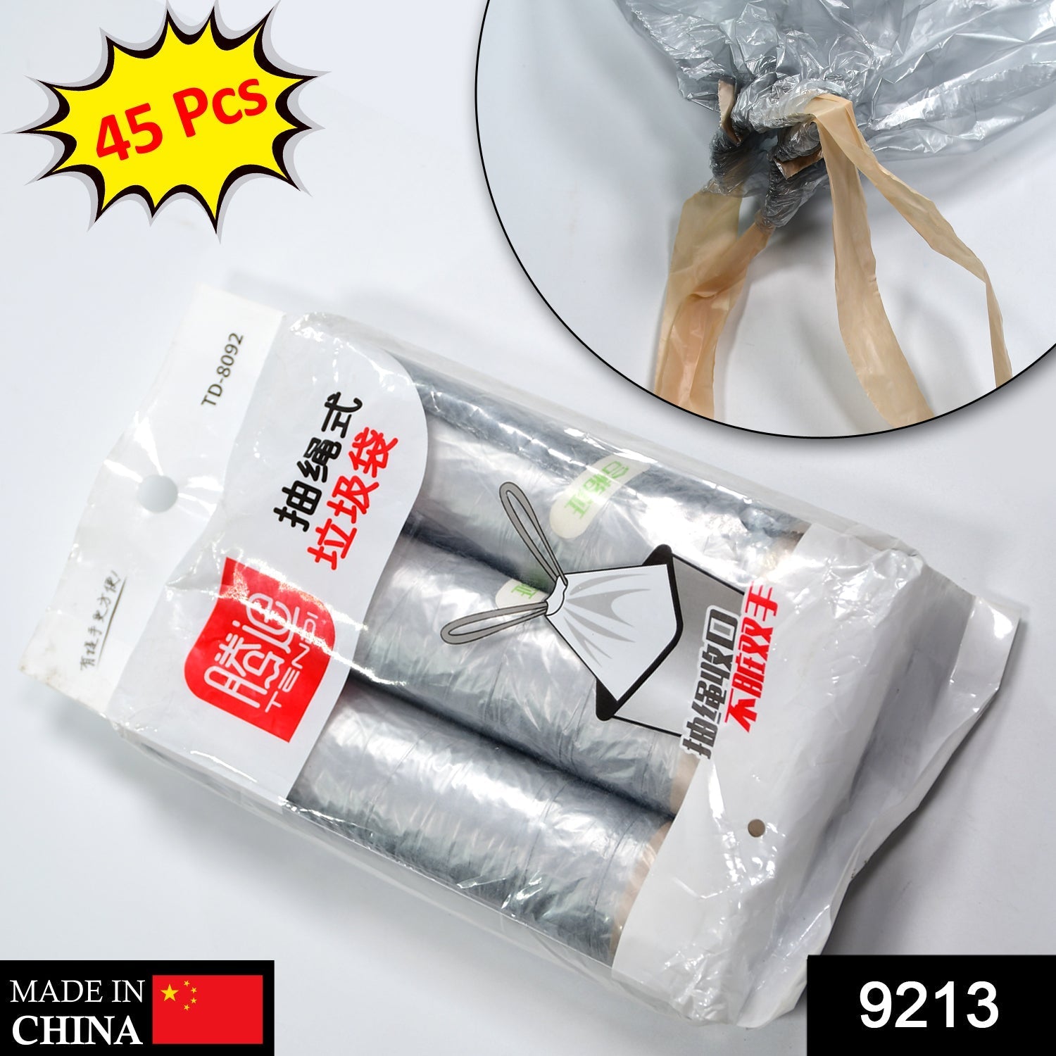 9213 Garbage Bags/Dustbin Bags/Trash Bags Pack of 3Rolls 45Pcs DeoDap