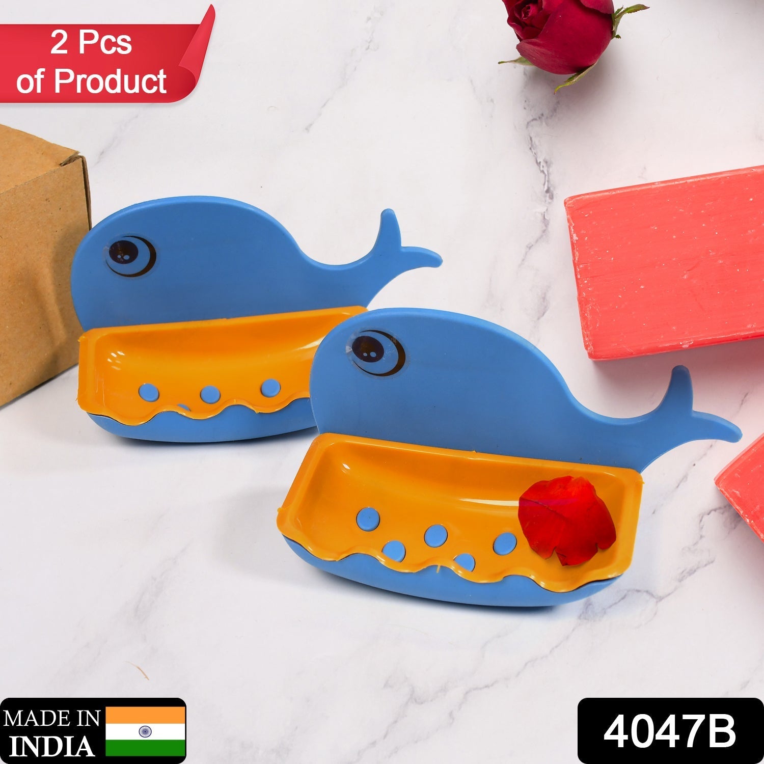 4047B Fish Shape Double Layer Adhesive Waterproof Wall Mounted Soap Bar Holder Stand Rack for Bathroom Shower Wall Kitchen ( Set Of 2 Pc ) DeoDap