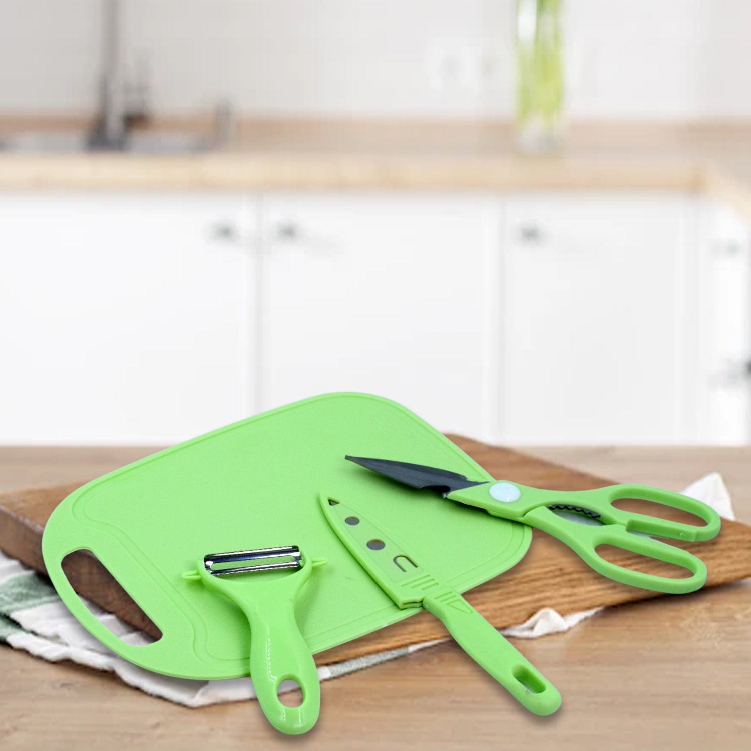 2847 2 Pieces Knife with Chopping Board with Peeler, Grater | Vegetable Cutting Kitchen Accessories Items (5 pcs Set) DeoDap