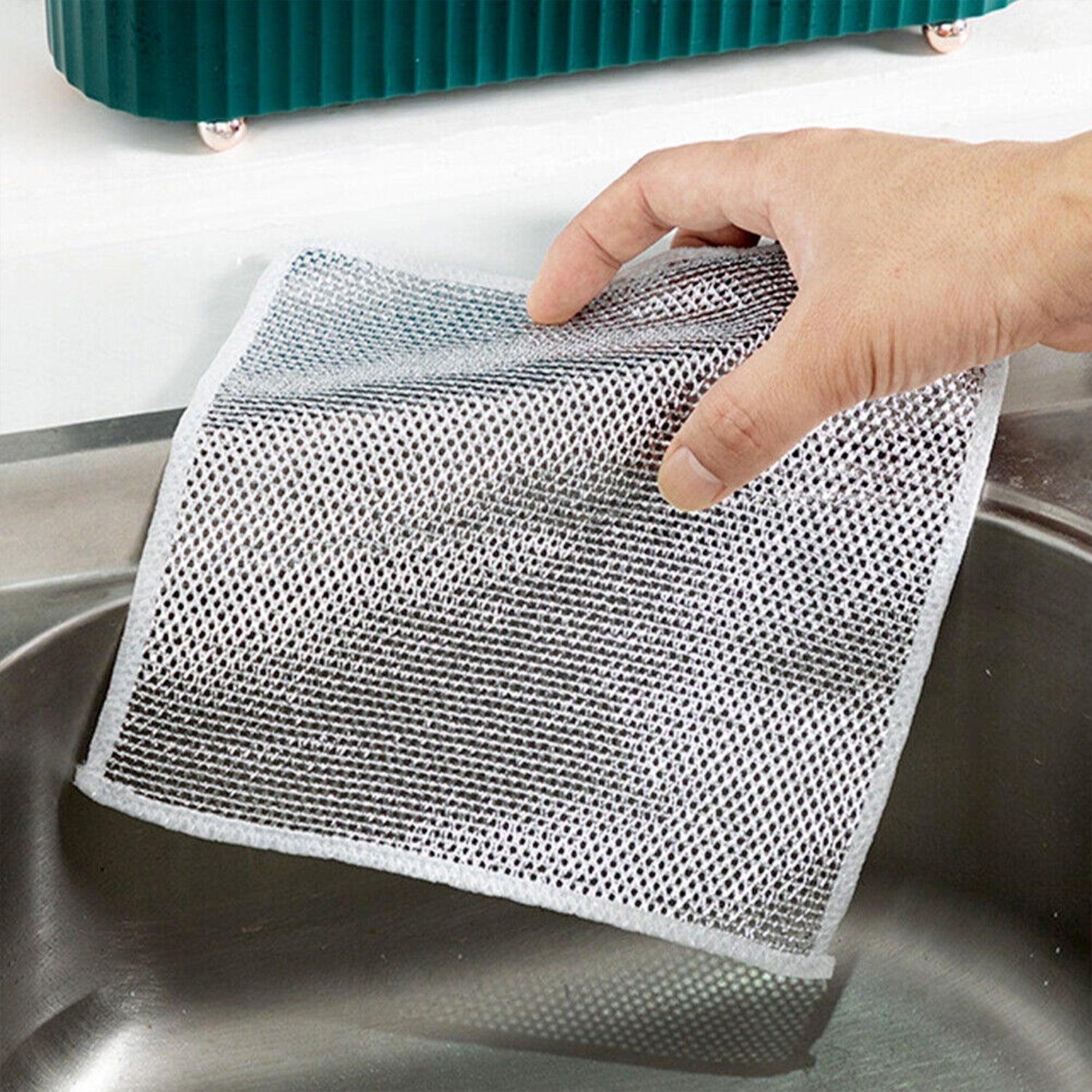 5564 Double-Sided Multipurpose Microfiber Cloths, Stainless Steel Scrubber, Non-Scratch Wire Dishcloth, Durable Kitchen Scrub Cloth (1 Pc / 20x20 Cm)