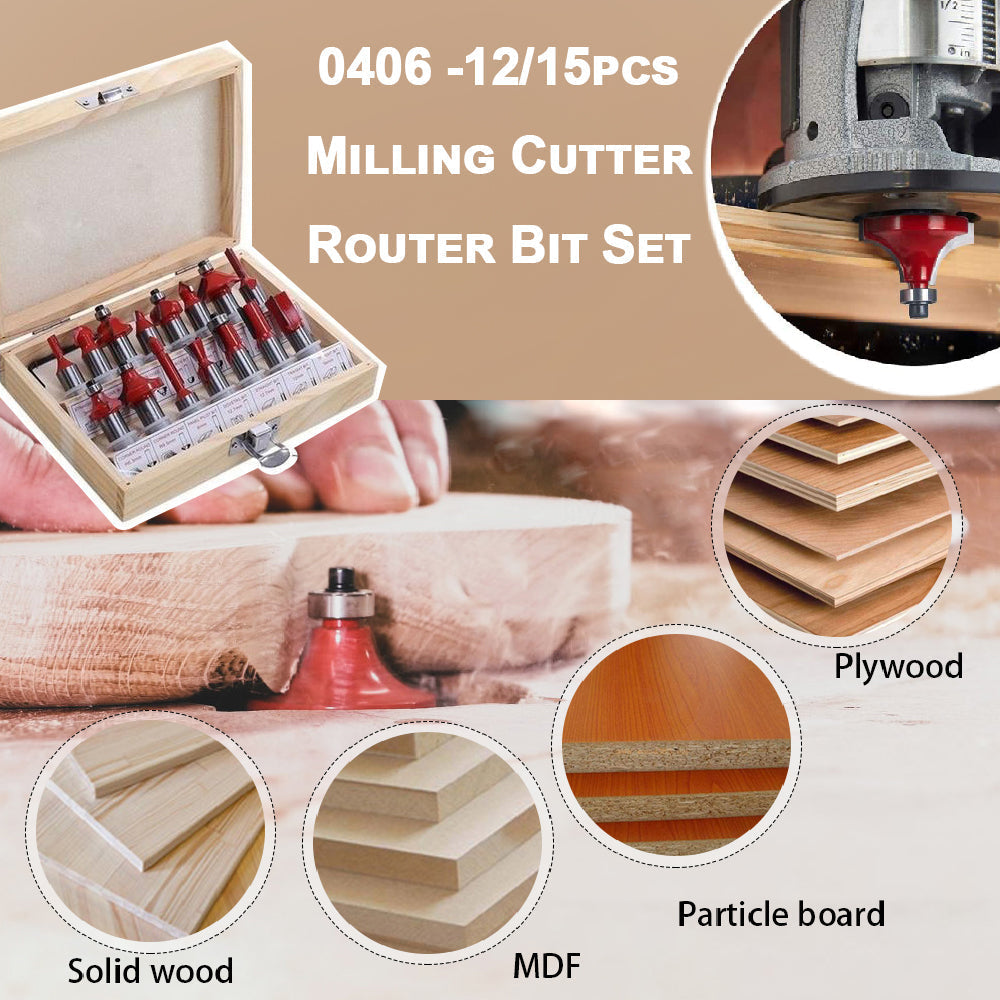 0406 -12/15pcs Milling Cutter Router Bit Set Deodap