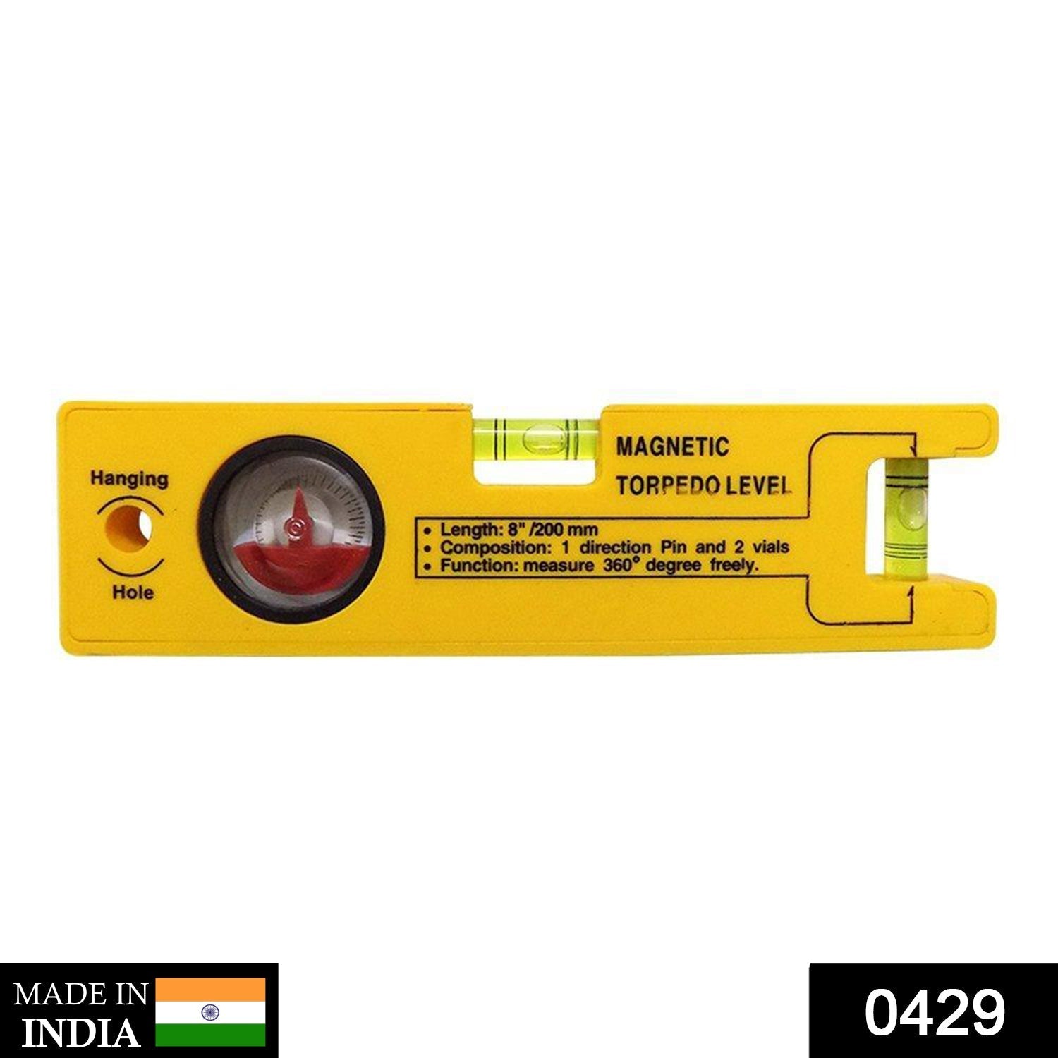 0429 8-inch Magnetic Torpedo Level with 1 Direction Pin, 2 Vials and 360 Degree View DeoDap