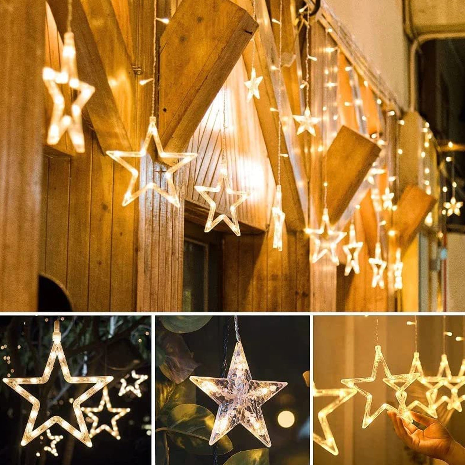 1253 12 Stars Curtain String Lights, Window Curtain Lights with 8 Flashing Modes Decoration for Festivals-11