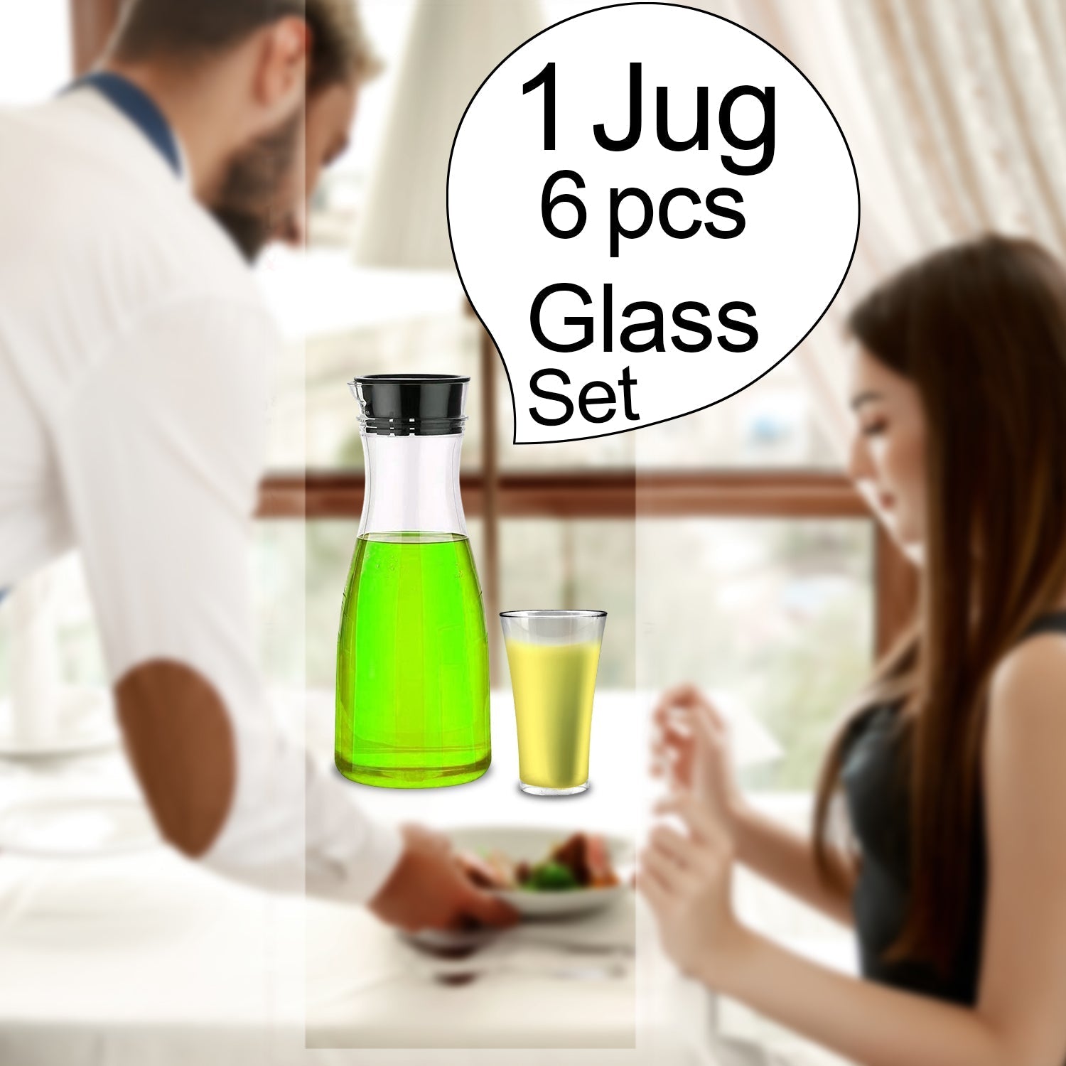 0076_Transparent Unbreakable Water Juicy Jug and 6 Pcs. Glass Combo Set for Dining Table Office Restaurant Pitcher DeoDap