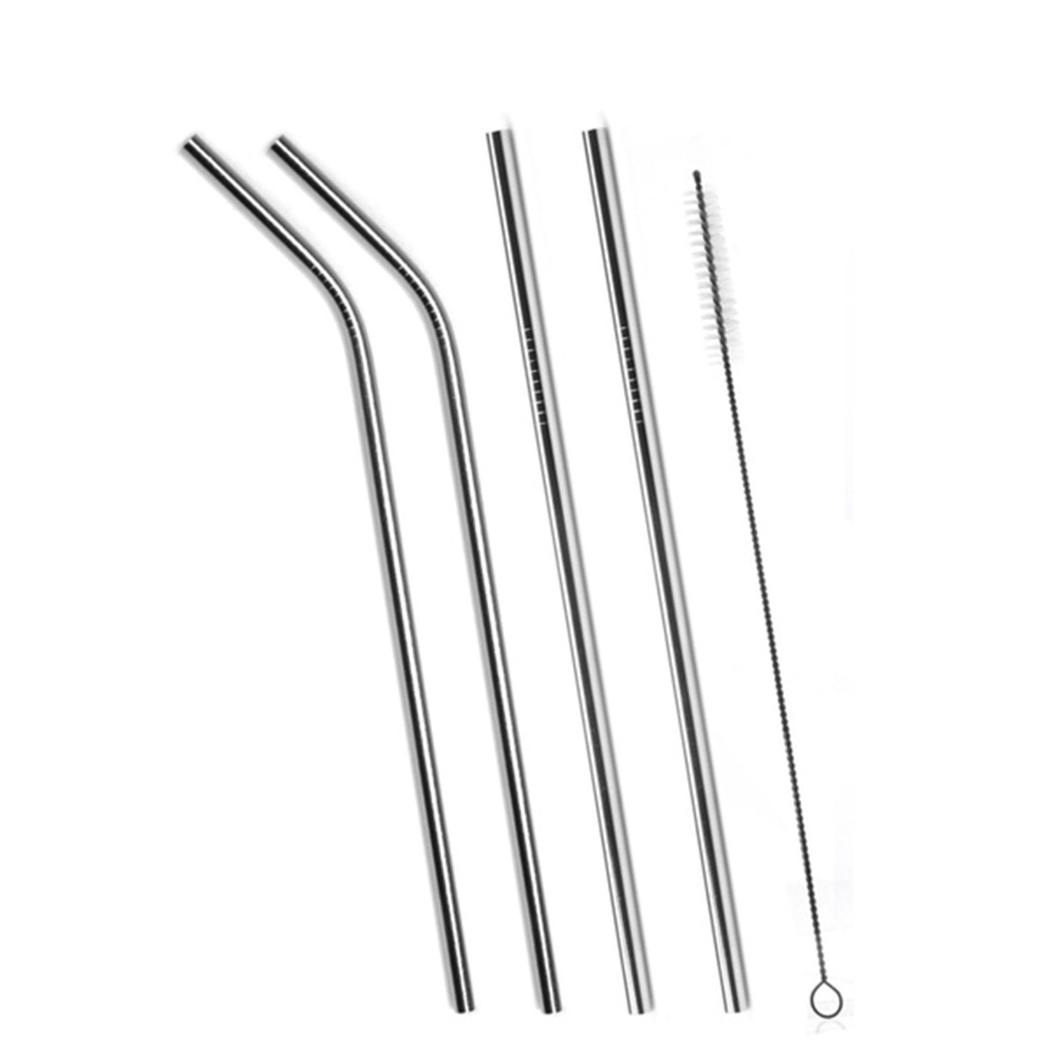 0579 Set of 4 Stainless Steel Straws & Brush (2 Straight straws, 2 Bent straws, 1 Brush) DeoDap