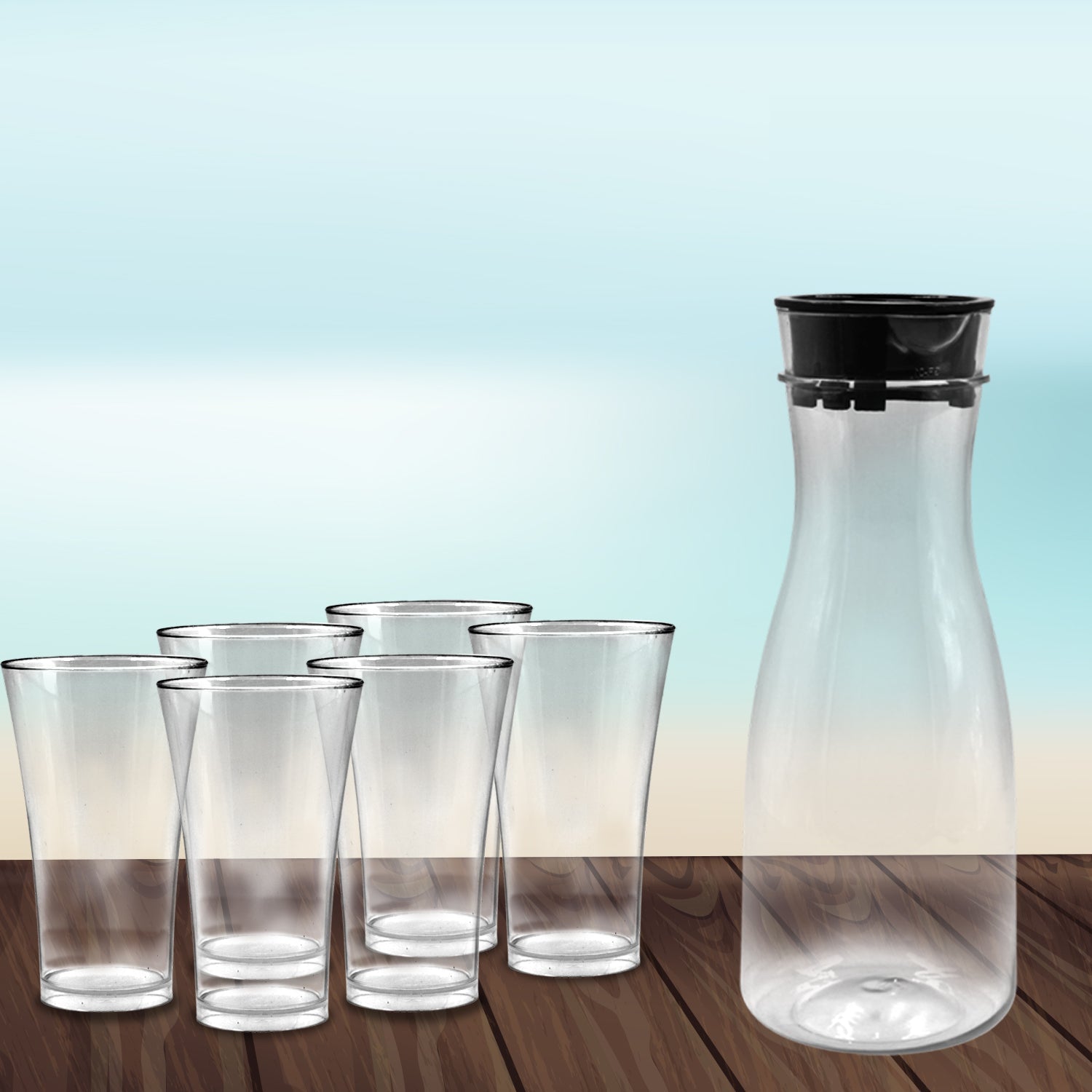 0076_Transparent Unbreakable Water Juicy Jug and 6 Pcs. Glass Combo Set for Dining Table Office Restaurant Pitcher DeoDap