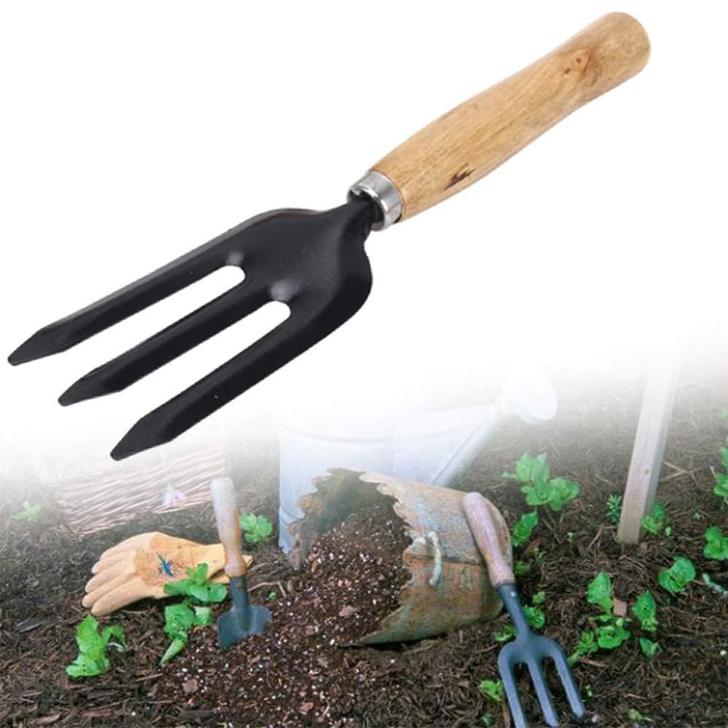 0542A 3pc Small Gardening Tools for Home Garden (Hand Cultivator, Small Trowel, Garden Fork) DeoDap