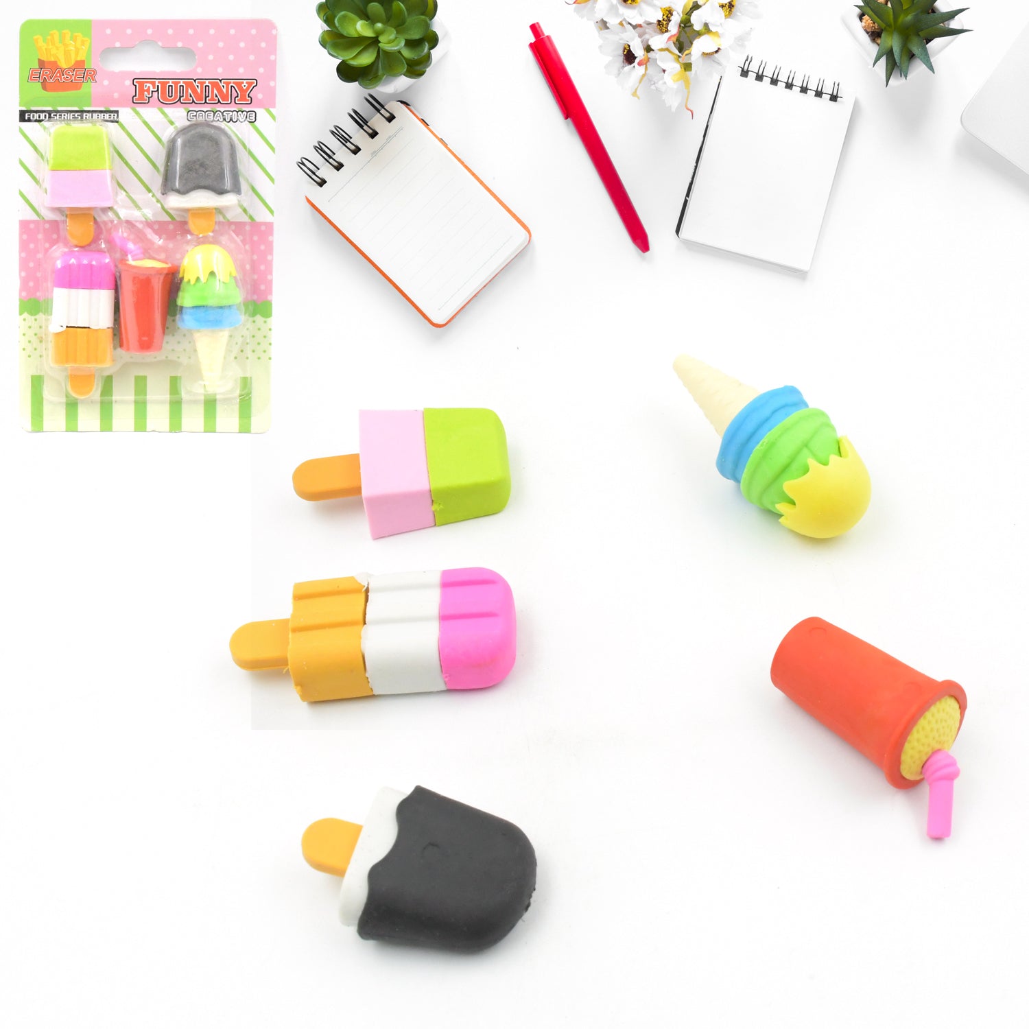 Stationary Kit Fancy & Stylish Colorful Erasers, Mini Eraser Creative Cute Novelty Eraser for Children Different Designs Eraser Set for Return Gift, Birthday Party, School Prize, Football & Icecream Set Eraser (9 pc & 5 Pc Set)