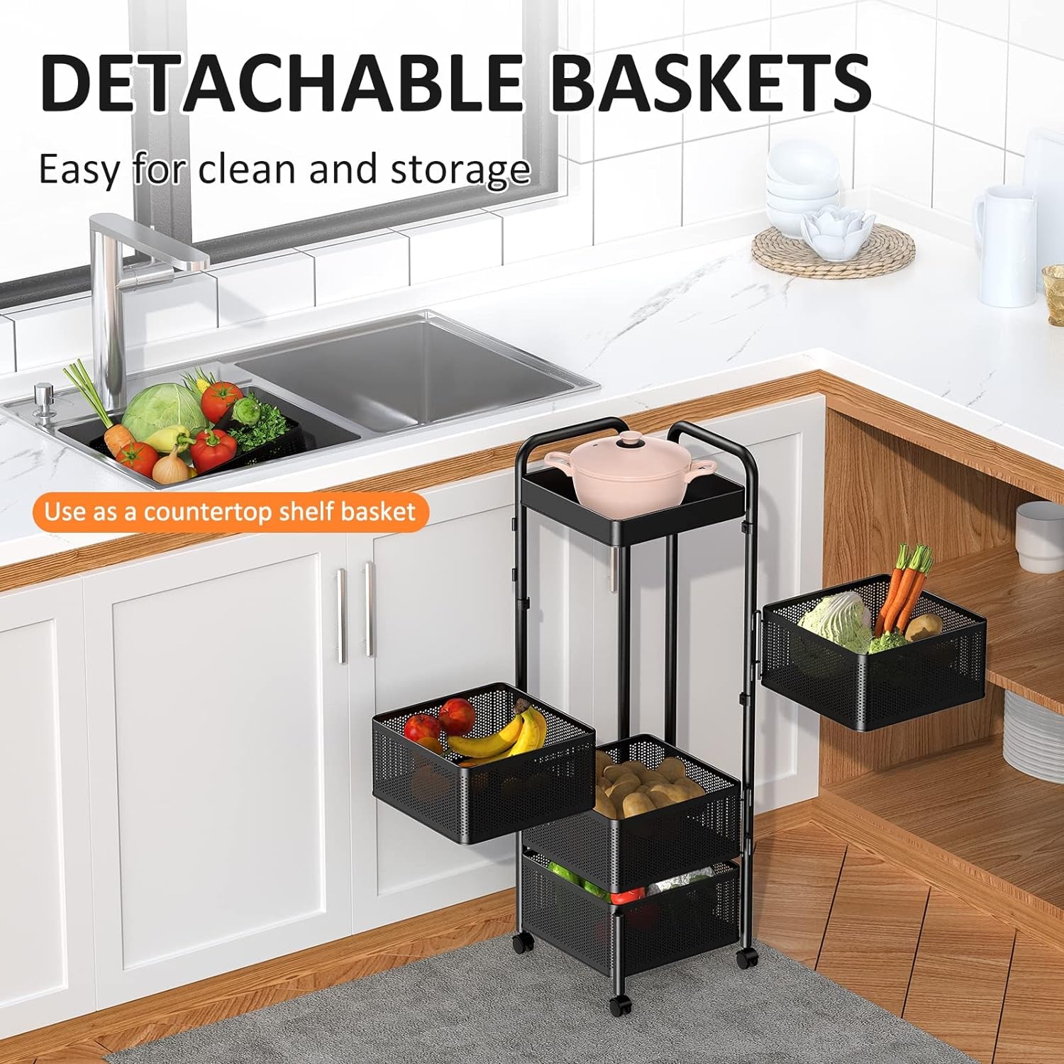 Metal High Qaulity Kitchen Trolley Kitchen Organizer Items and Kitchen Accessories Items for Kitchen Rack Square Design for Fruits & Vegetable Onion Storage Kitchen Trolley with Wheels (4 Layer / 3 Layer)