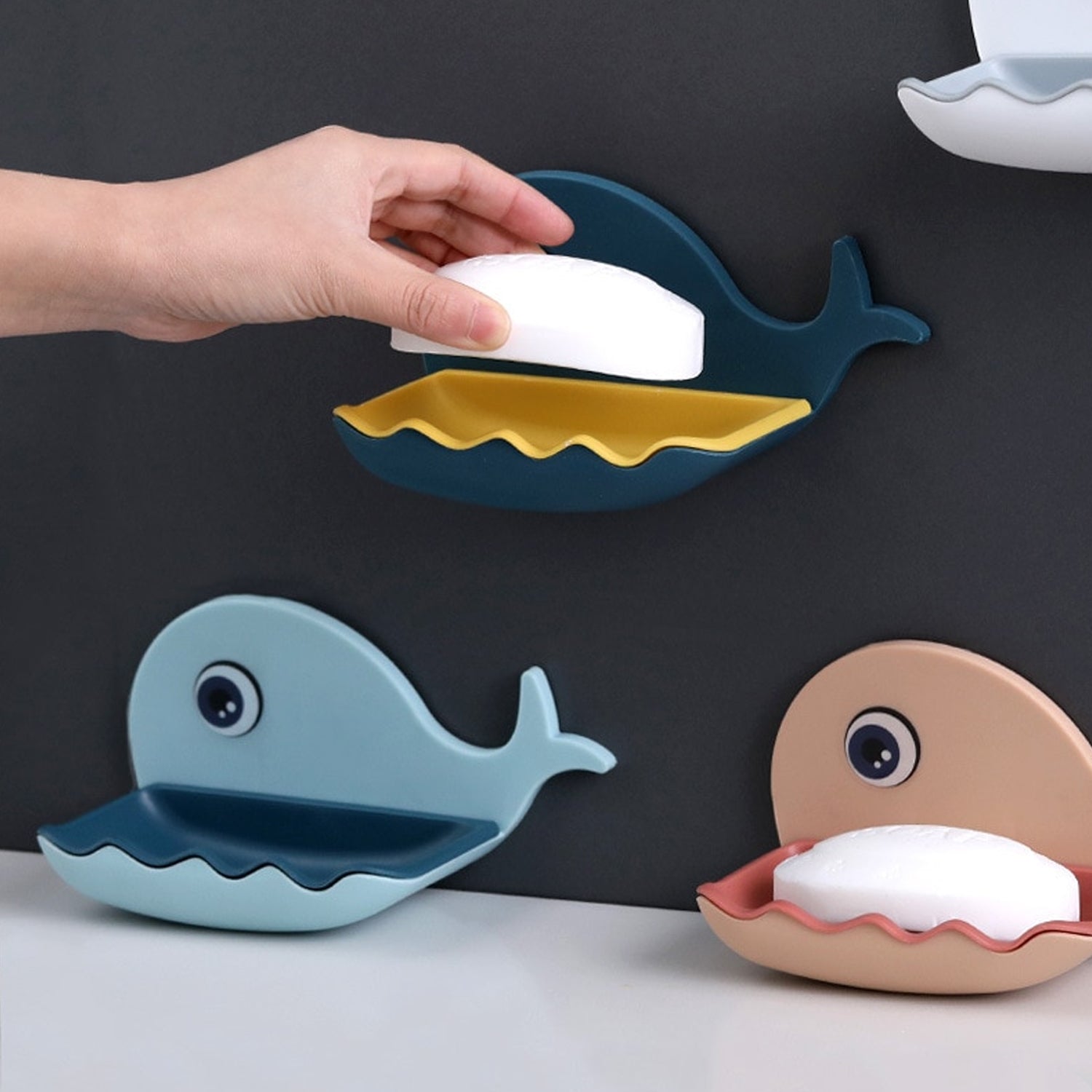 4047B Fish Shape Double Layer Adhesive Waterproof Wall Mounted Soap Bar Holder Stand Rack for Bathroom Shower Wall Kitchen ( Set Of 2 Pc ) DeoDap