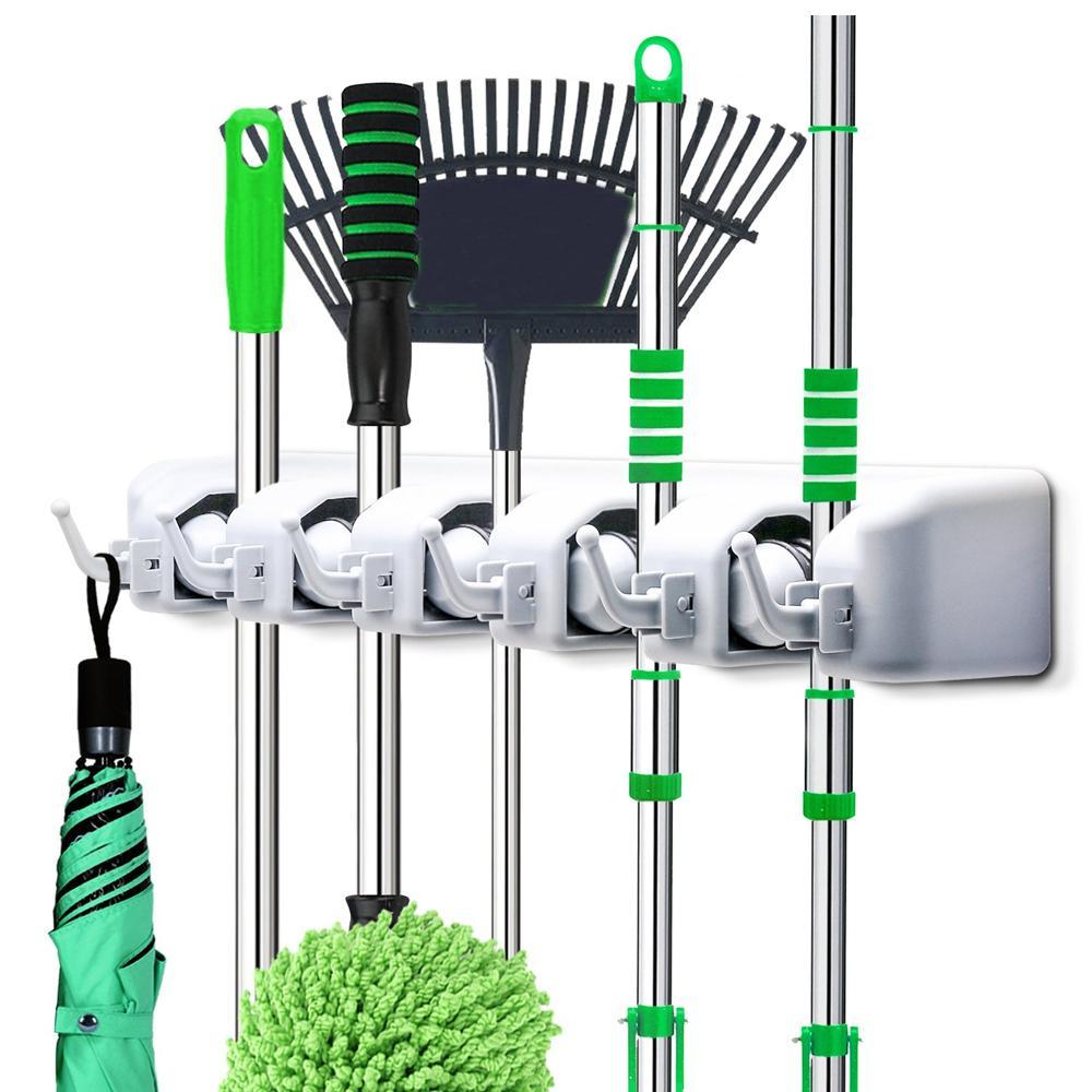 0199 5-Layer Multipurpose Wall Mounted Organizer Mop And Broom Holder DeoDap