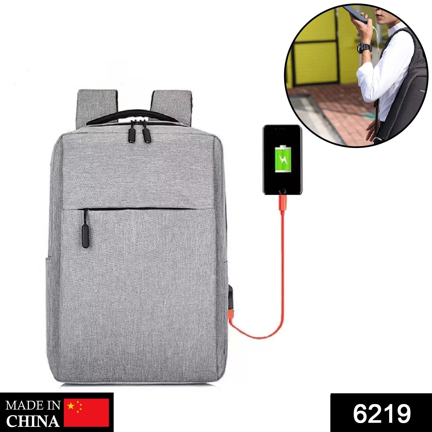 6219 Gray Travel Laptop Backpack With USB Charging Port DeoDap