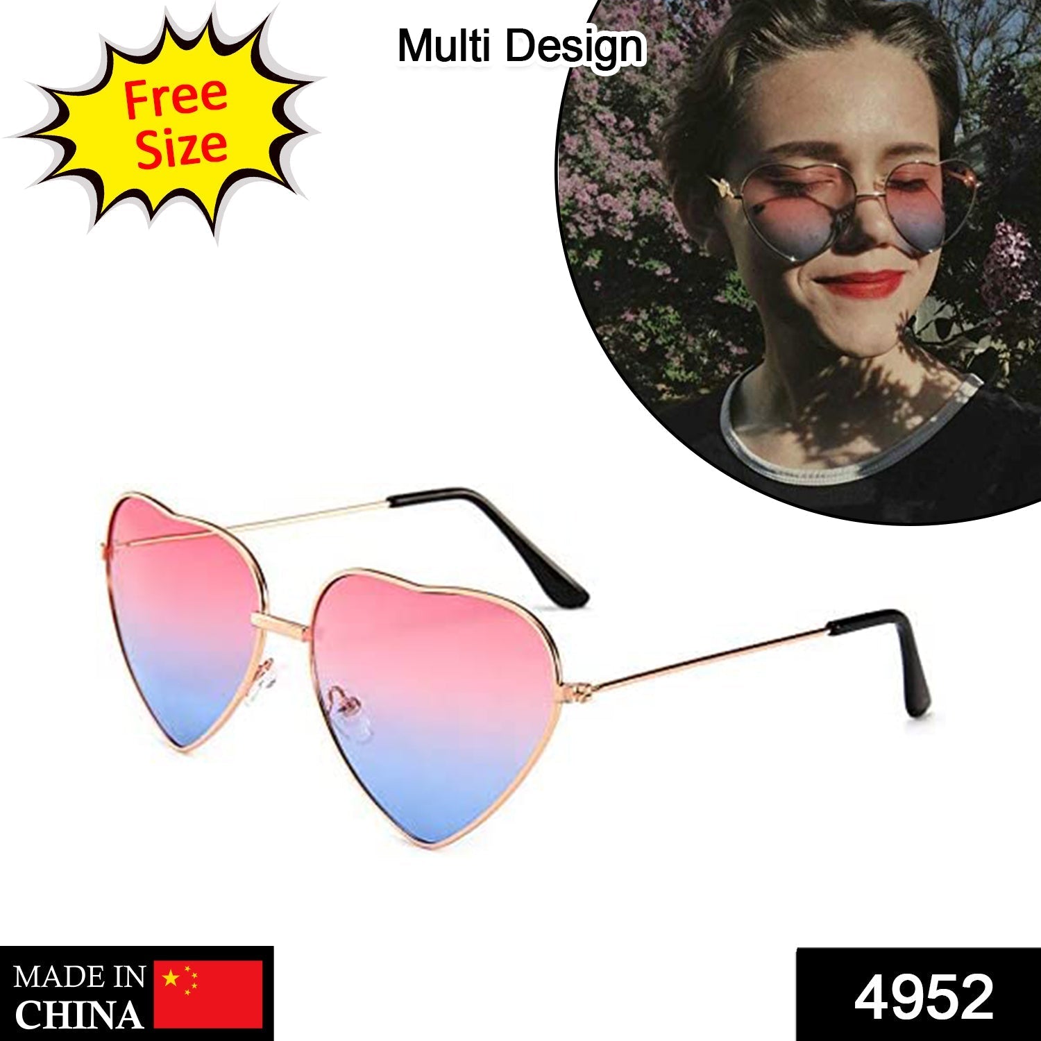 4952 Multi color Heart Shaped Metal Reflective Mirror Lens Women's Sunglasses (Moq-3pc) DeoDap