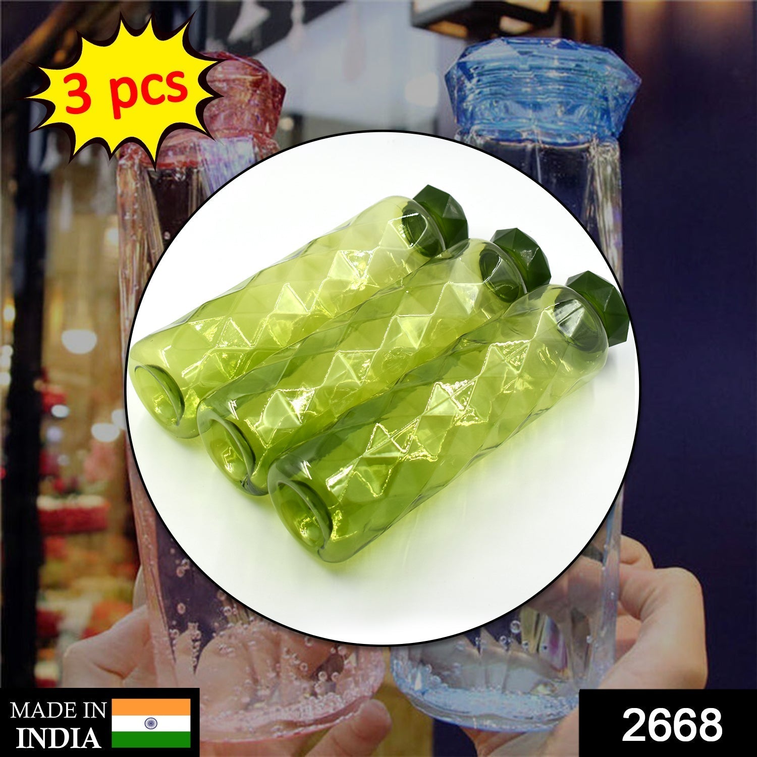 2668 3Pc Set Diamond Cut Bottle Used for storing water and beverages purposes for people. DeoDap