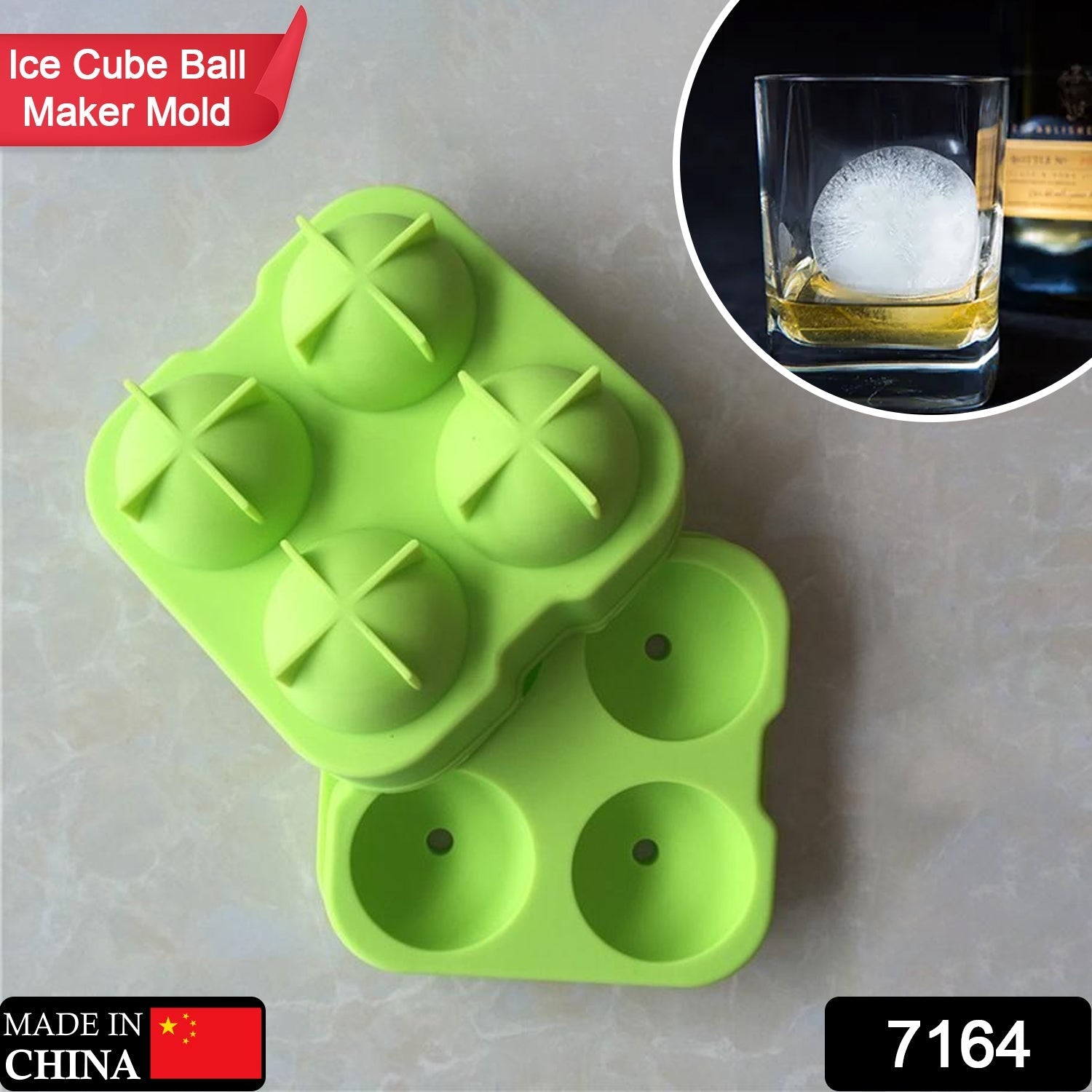 7164 Ice Trays for Freezer Whiskey Ice Cube Plastic Ball Maker Mold Sphere Mould 4 Holes New Ice Balls Party Brick Round Tray Bar Tool ice for Whiskey DeoDap