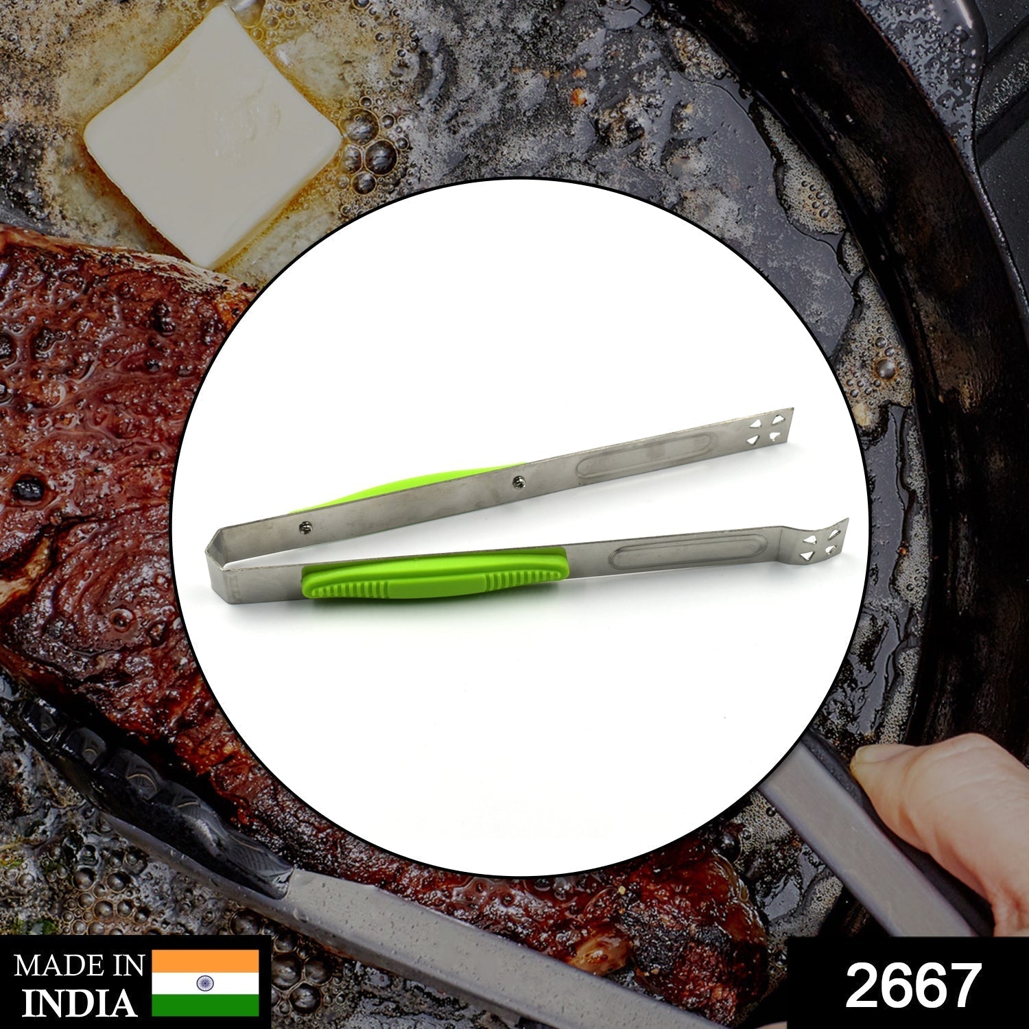 2667 Stainless Still Premium Tong and holder tool for rotis, parathas etc. including normal kitchen purposes. DeoDap