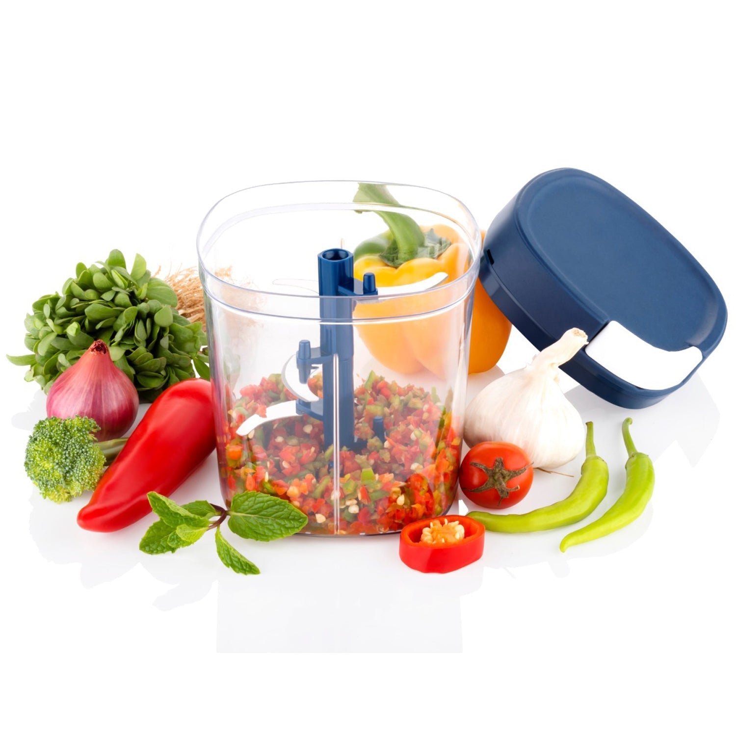 2897 Plastic Handy Chopper 1100ml Kitchen Chopper with 6 Blades and 1 Plastic Whisker, Multipurpose Manual Chopper, Vegetable & Fruit Cutter Chopper DeoDap