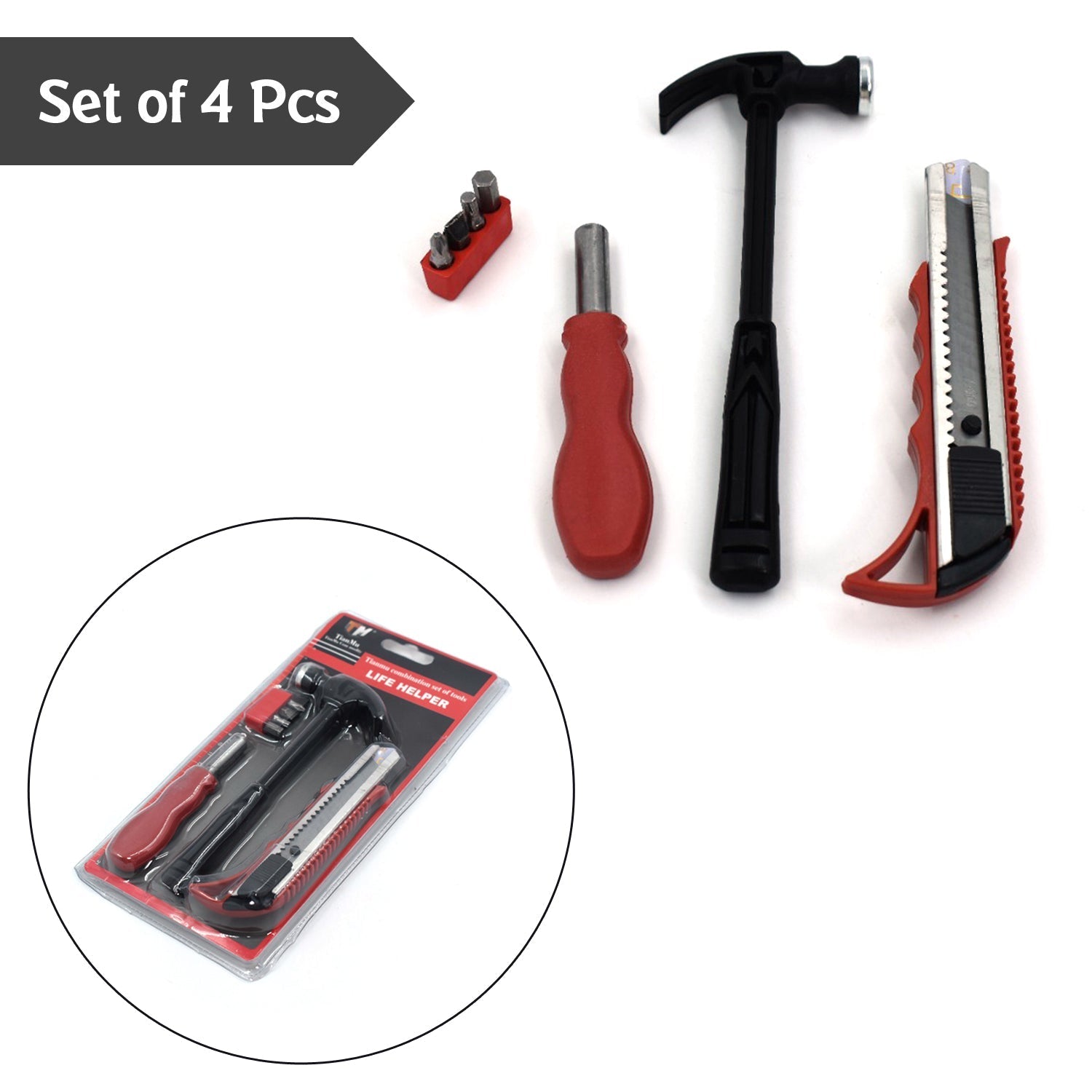 9042 4Pcs Helper Tool Set Used While Doing Plumbing And Electrician Repairment In All Kinds Of Places Like Household And Official Departments Etc. DeoDap