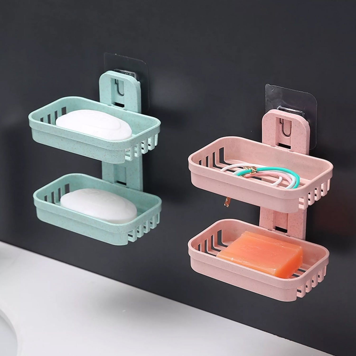 4762  Plastic Double Layer - Soap Stand, Holder, Wall Soap Box Dispenser Tray Deodap