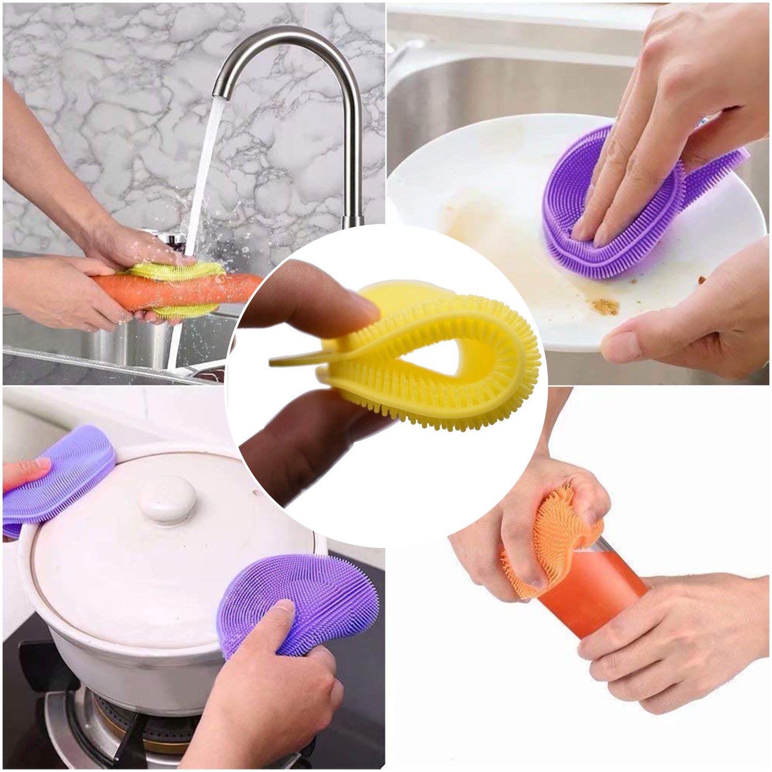 6078 Silicone Dish Scrubber Sponge Mildew Free, Non Stick (Mix Color) freeshipping - DeoDap