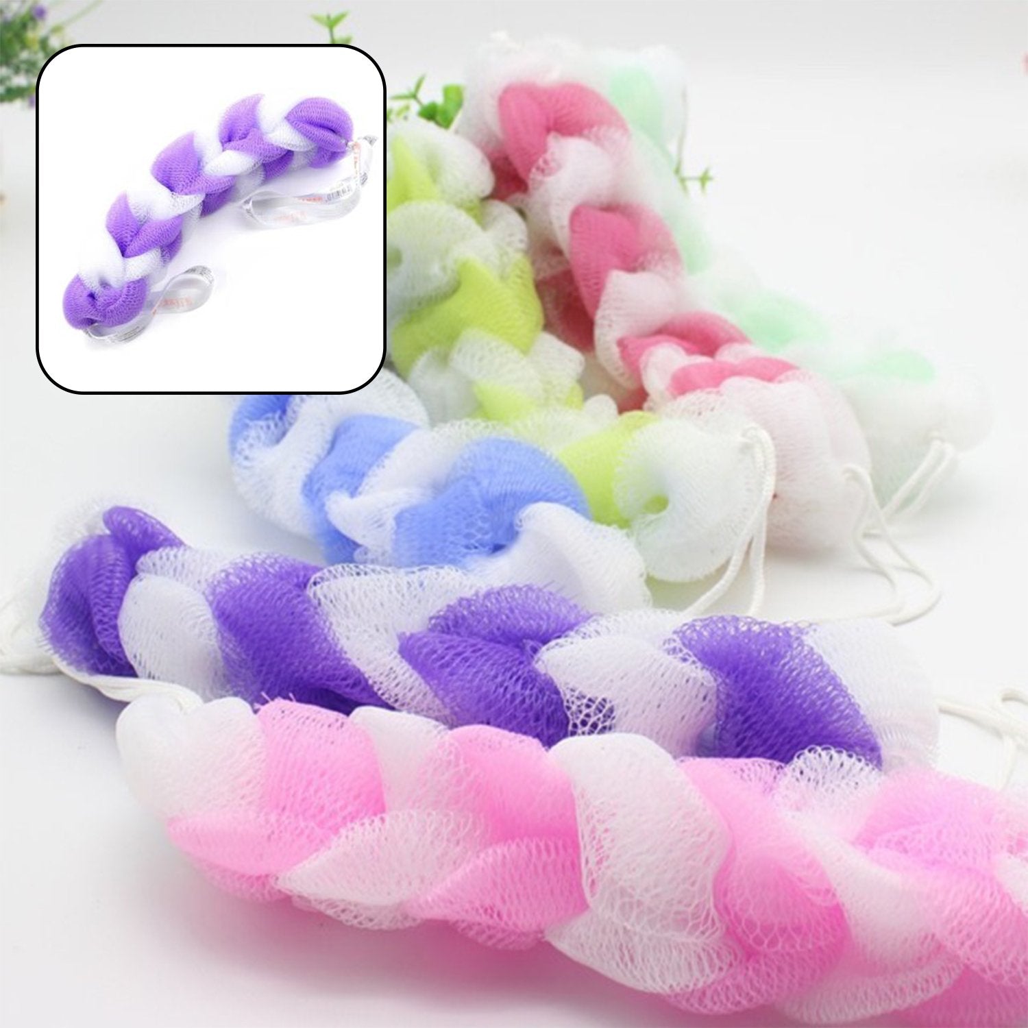 6073 Hanging Bath Shower Long Large Size Loofah Sponge Pouf Body Scrubber (pack of 6) DeoDap