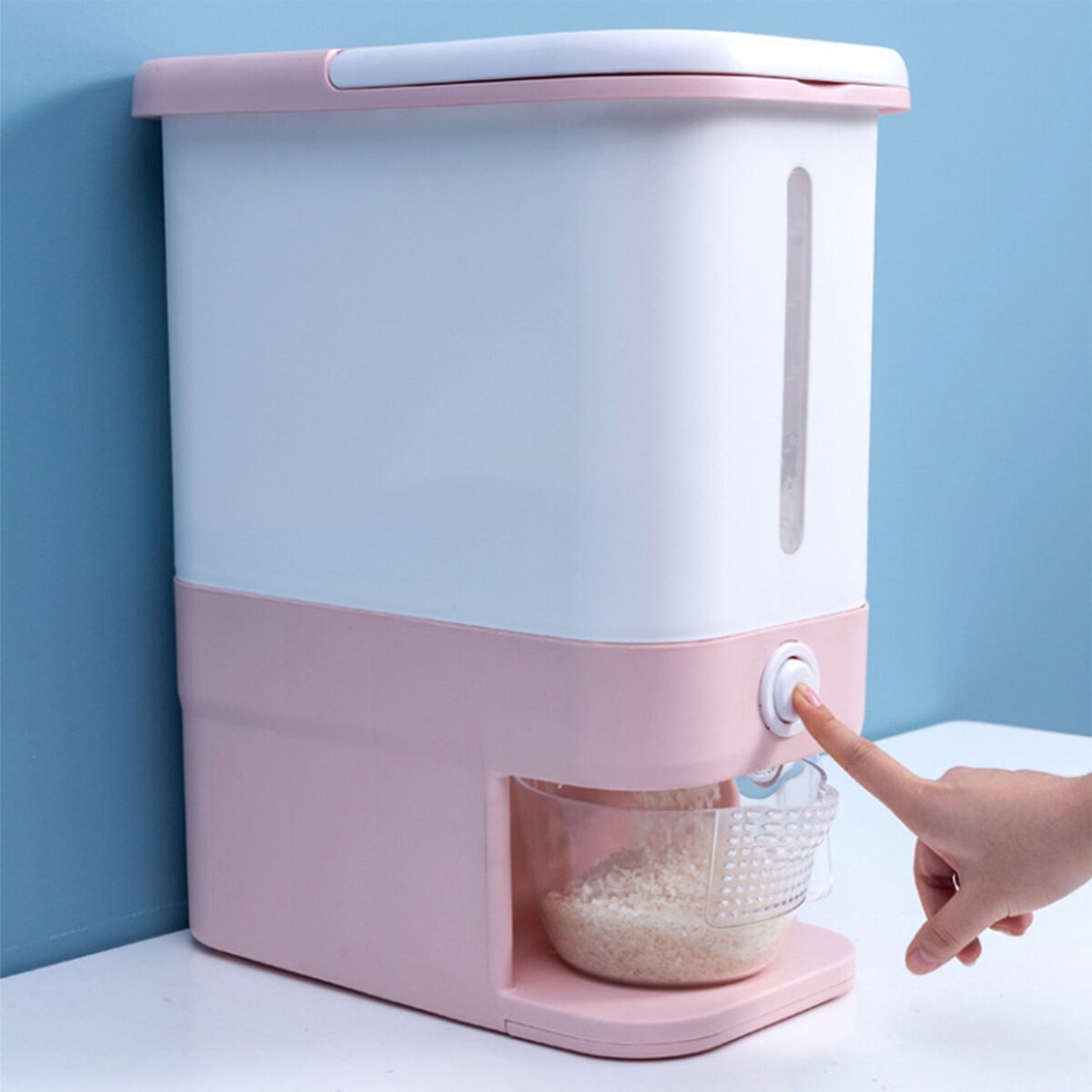 2823 Rice Dispenser Approx 8kg storage capacity. Grain Storage Container With Metering Cylinder with Lid Automatic Rice Storage DeoDap