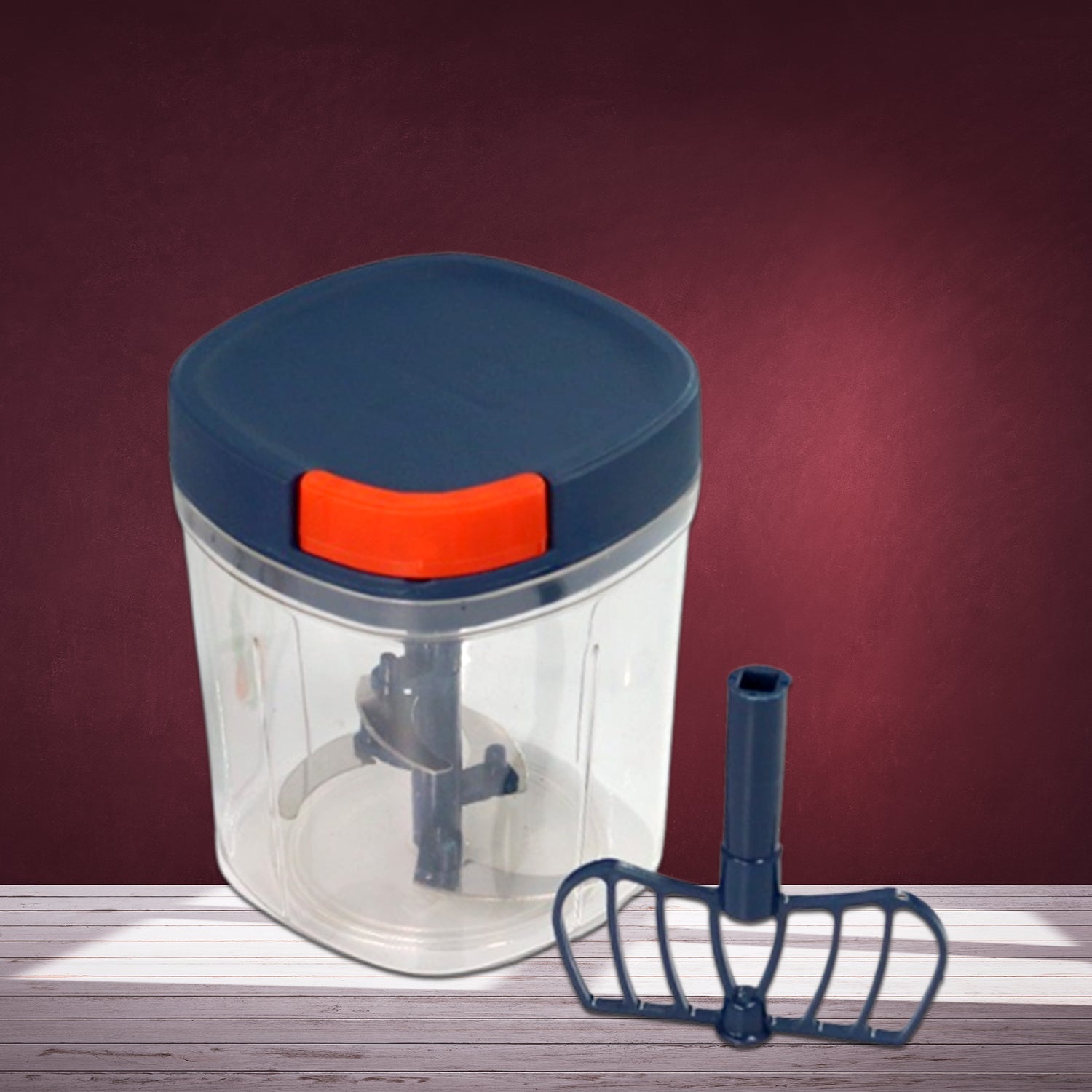 2897 Plastic Handy Chopper 1100ml Kitchen Chopper with 6 Blades and 1 Plastic Whisker, Multipurpose Manual Chopper, Vegetable & Fruit Cutter Chopper DeoDap