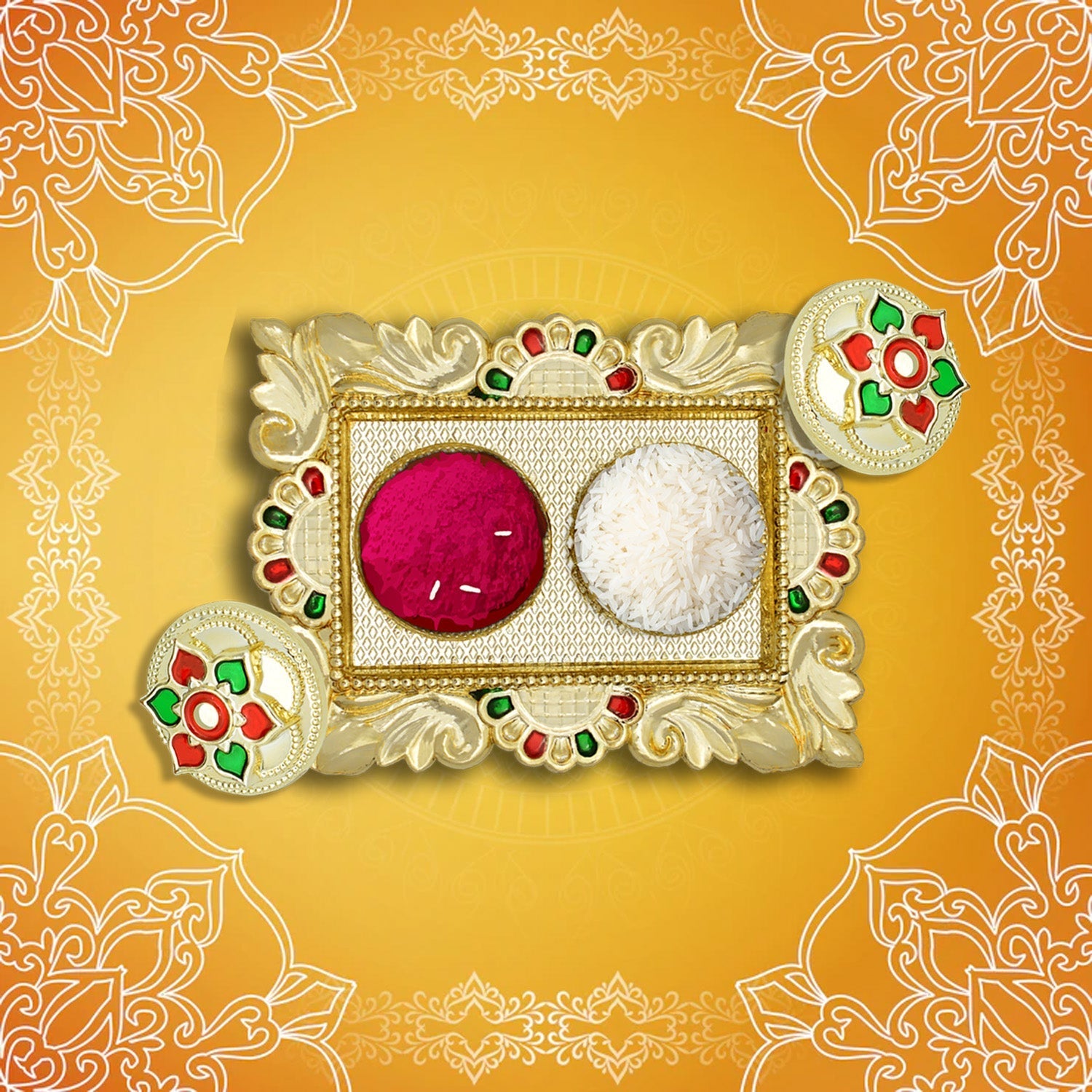 5996 Rakasha Bandhan Special Puja Thali, Kumkum Thali Holder, Pooja Return Gift, Indian Housewarming Gifts, Brother/Bhai/Bhabhi/Sister/Family Rakhi for Rakshabandhan