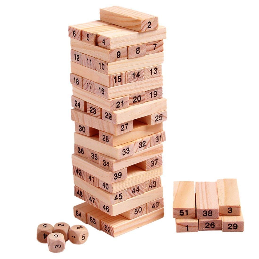 1911 54 Pcs Blocks 4 Dices Wooden Tumbling Stacking Building freeshipping - DeoDap