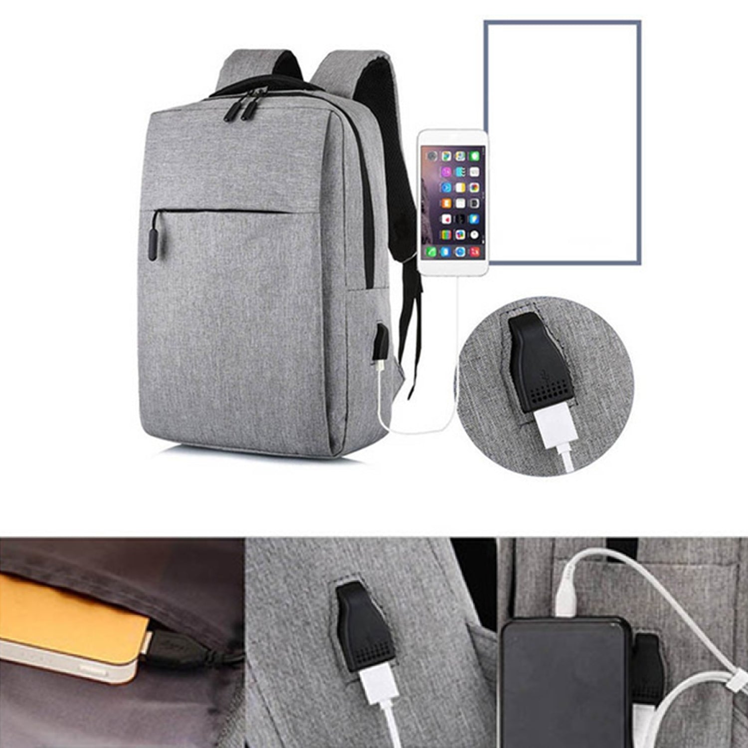 6219 Gray Travel Laptop Backpack With USB Charging Port DeoDap