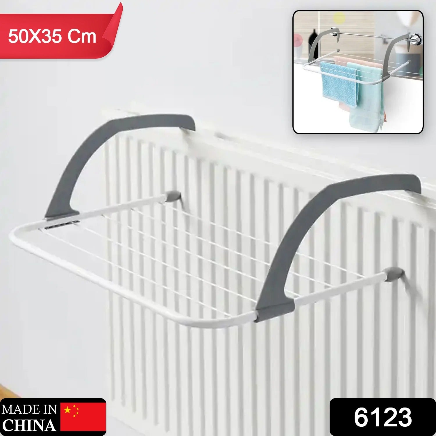 6123 Metal Steel Folding Drying Rack for Clothes Balcony Laundry Hanger for Small Clothes Drying Hanger Metal Clothes Drying Stand, Socks and Plant Storage Holder Outdoor / Indoor Clothes-Towel Drying Rack Hanging on The Door Bathroom (50x35 Cm)