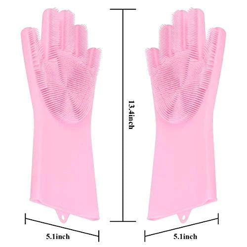 0714 Reusable Silicone Cleaning Brush Scrubber Gloves (Multicolor) DeoDap