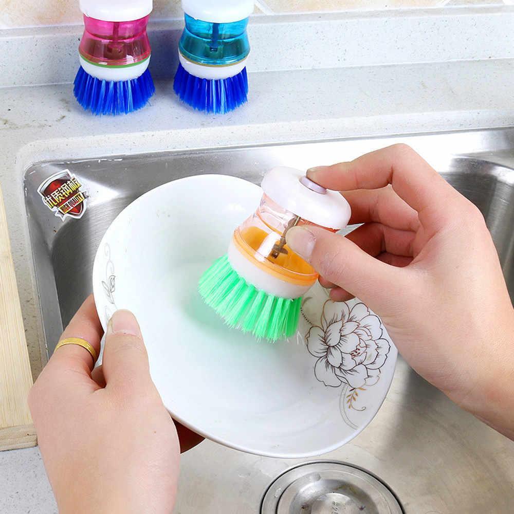0159 Plastic Wash Basin Brush Cleaner with Liquid Soap Dispenser (Multicolour) DeoDap