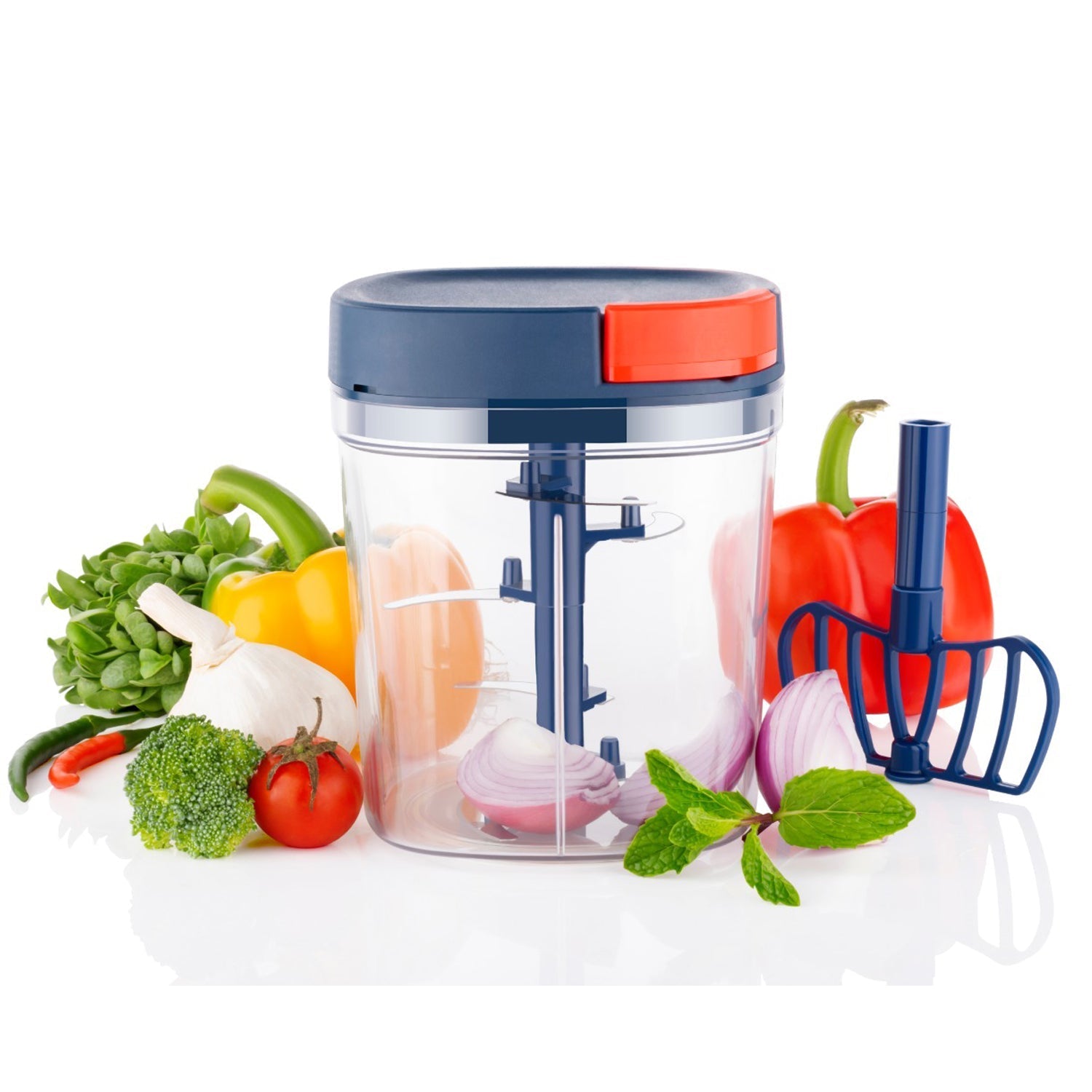 2897 Plastic Handy Chopper 1100ml Kitchen Chopper with 6 Blades and 1 Plastic Whisker, Multipurpose Manual Chopper, Vegetable & Fruit Cutter Chopper DeoDap