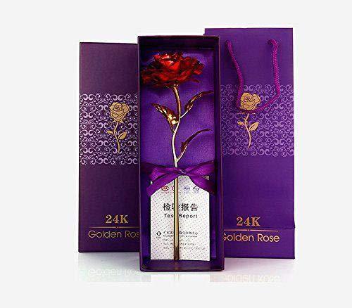 0879 24K Artificial Golden Rose/Gold Red Rose with Gift Box (10 inches) DeoDap