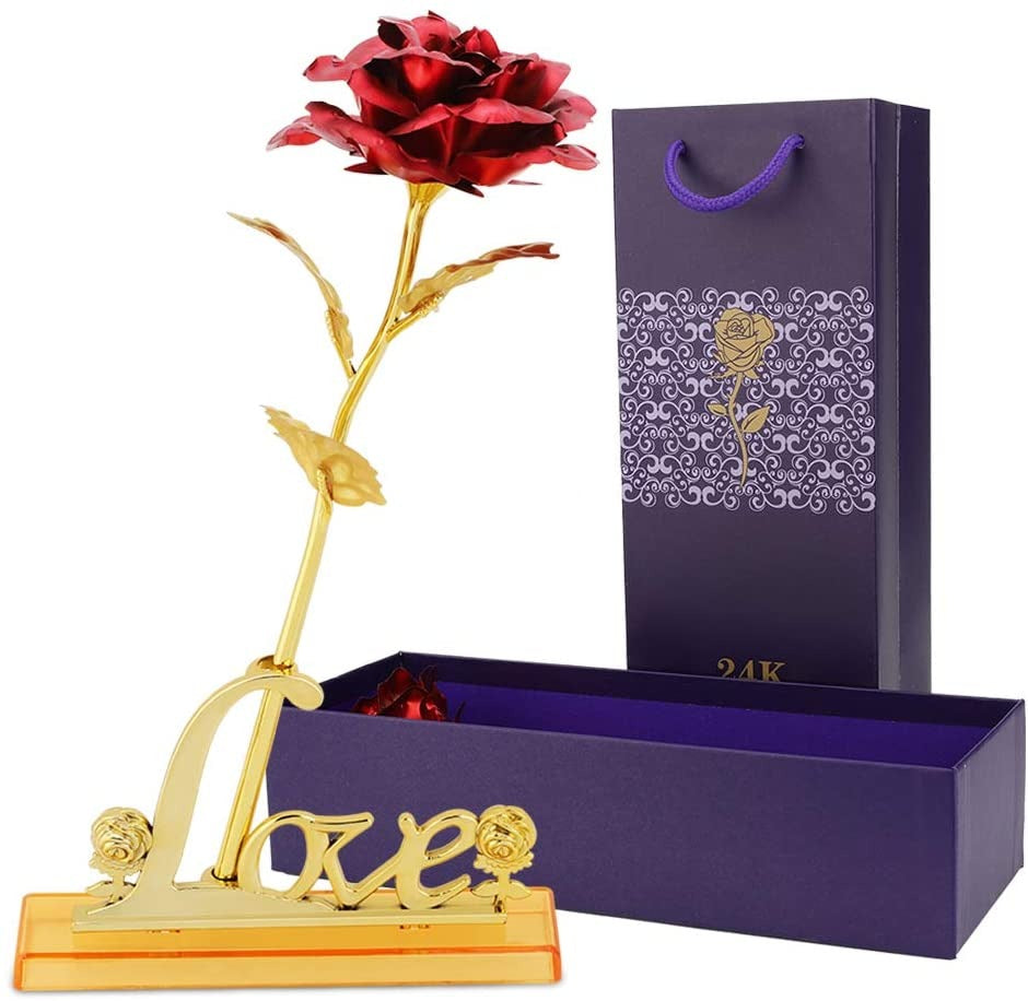 4809 24k Gold Rose,Gold Foil Plated Rose with LOVE Stand and Gift Box for Anniversary,Birthday,Wedding,Thanks giving DeoDap