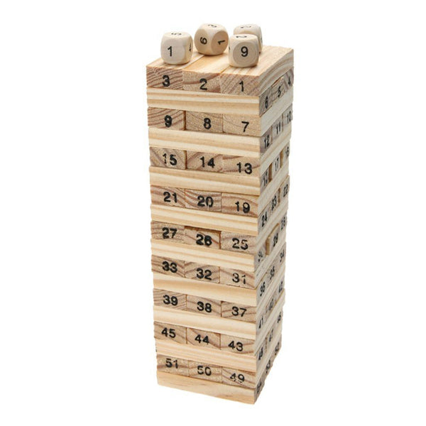 1911 54 Pcs Blocks 4 Dices Wooden Tumbling Stacking Building freeshipping - DeoDap