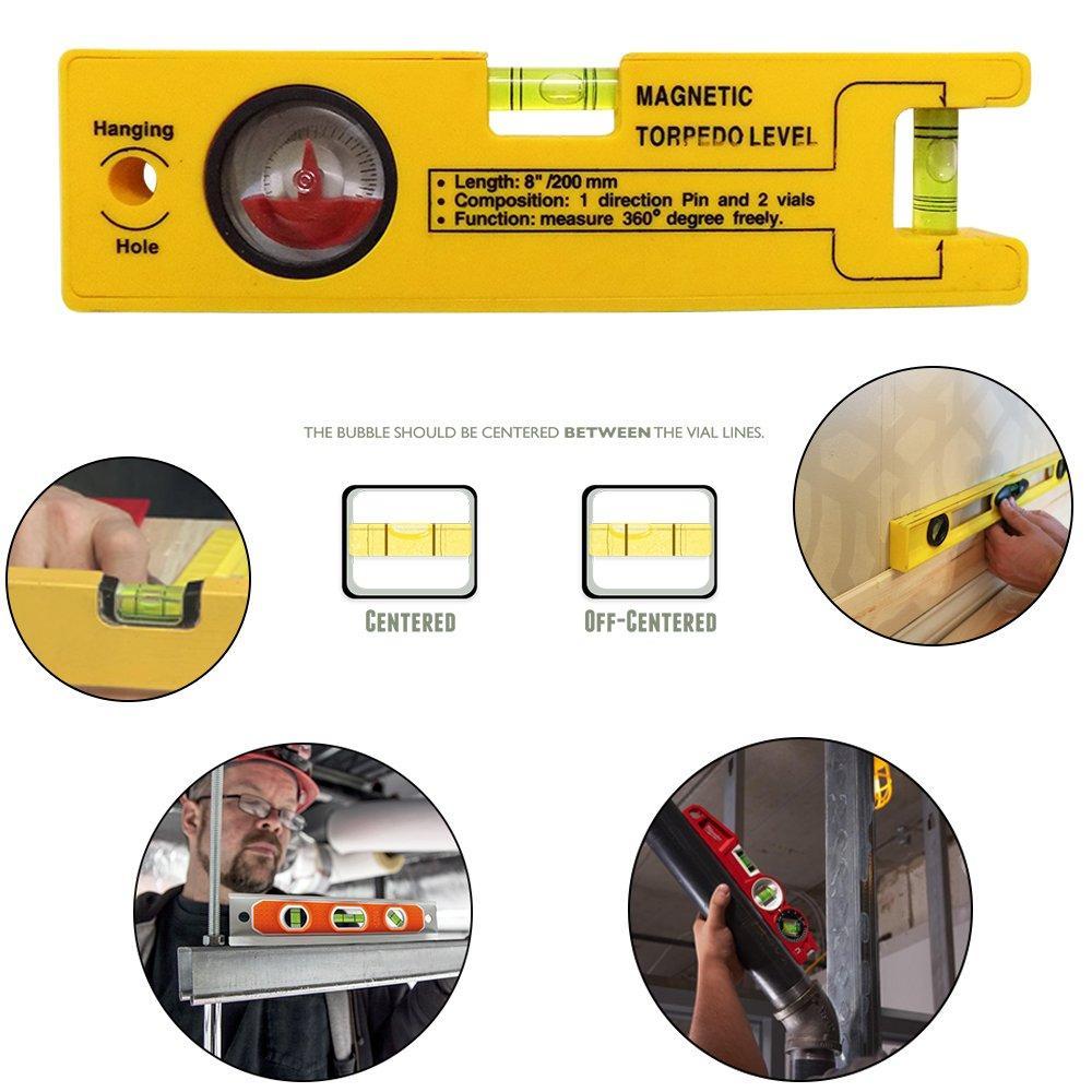 0429 8-inch Magnetic Torpedo Level with 1 Direction Pin, 2 Vials and 360 Degree View DeoDap