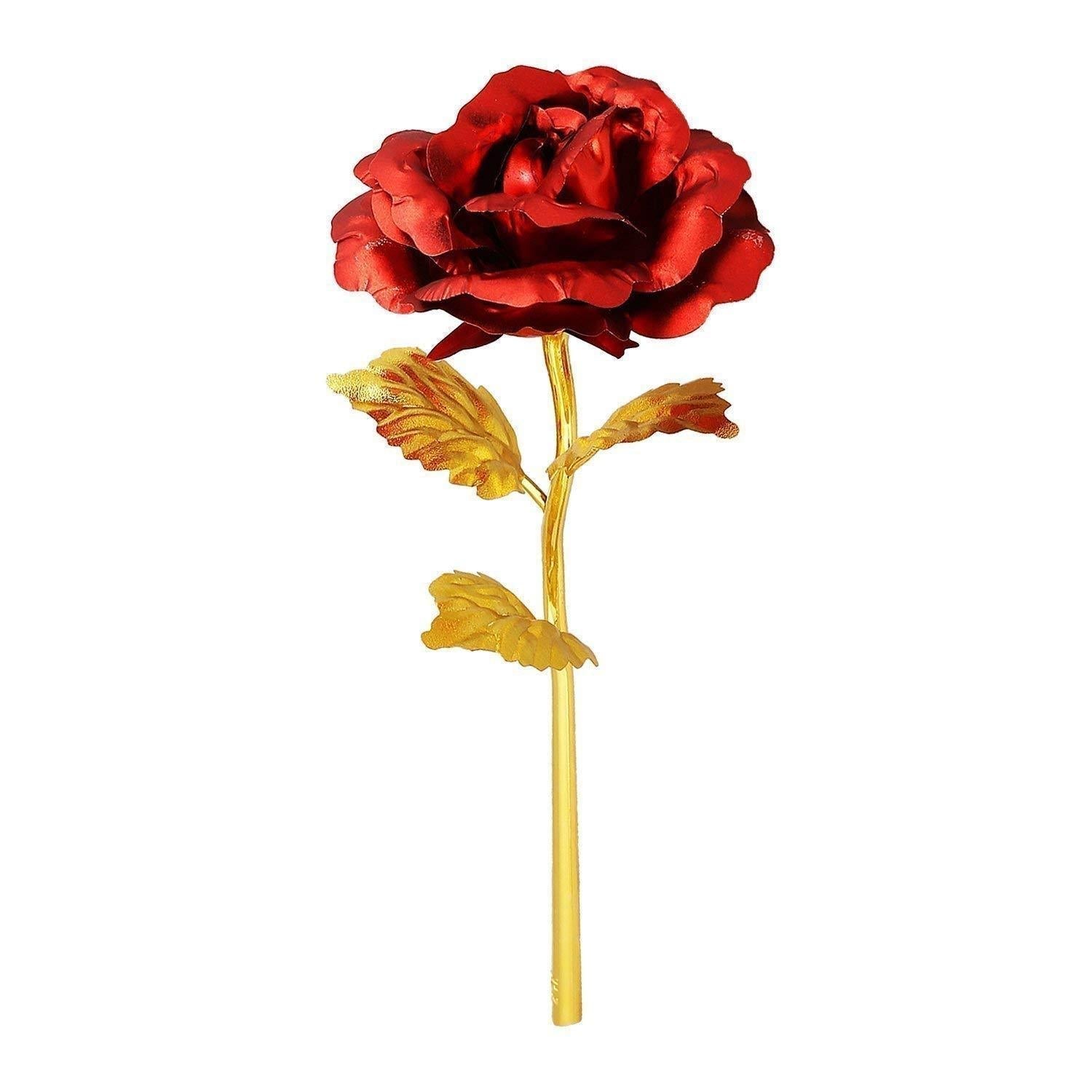 0879 24K Artificial Golden Rose/Gold Red Rose with Gift Box (10 inches) DeoDap