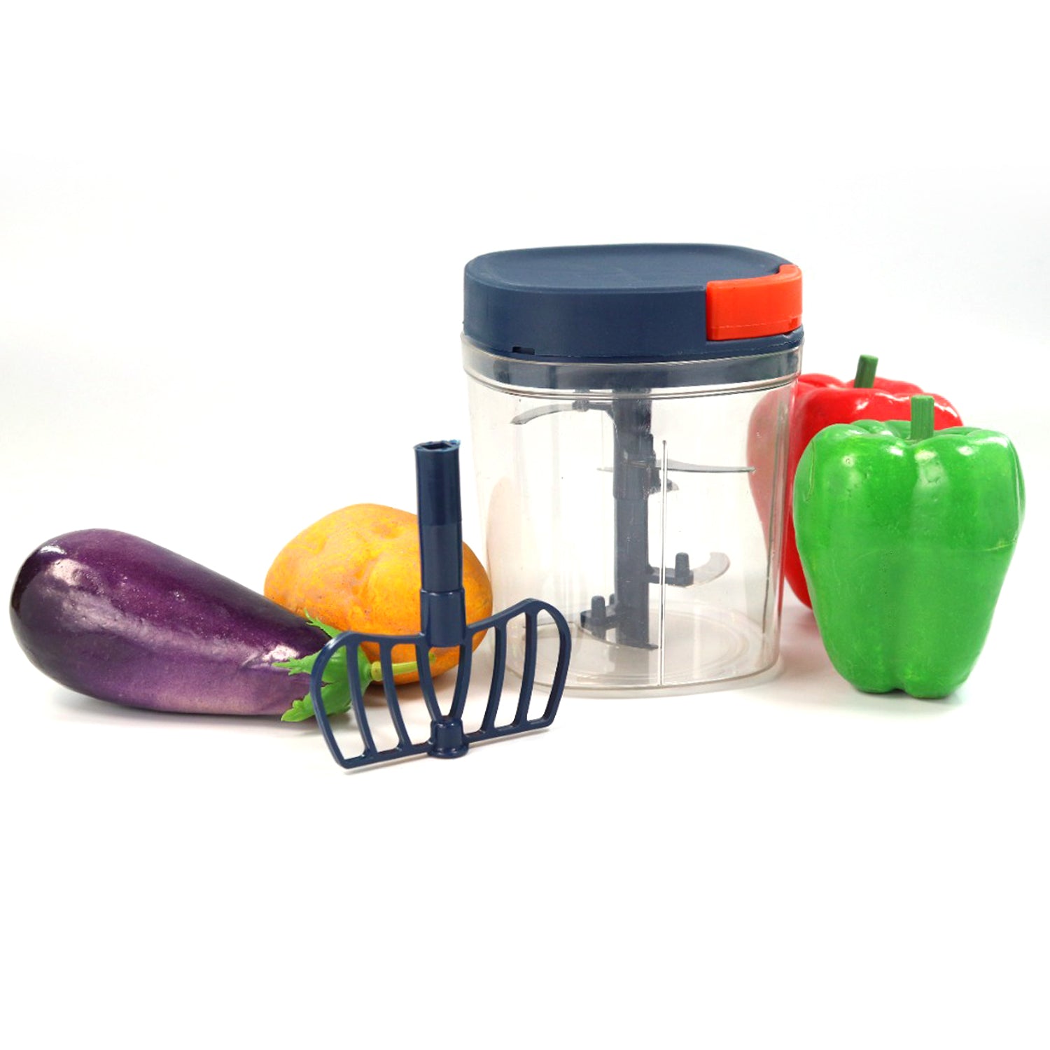 2897 Plastic Handy Chopper 1100ml Kitchen Chopper with 6 Blades and 1 Plastic Whisker, Multipurpose Manual Chopper, Vegetable & Fruit Cutter Chopper DeoDap