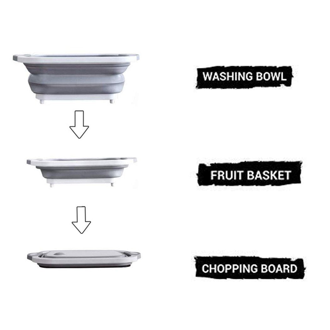 0098 Foldable Chopping Board, Dish Rack, Washing Bowl & Draining Basket, 3in1 Multi-Function DeoDap