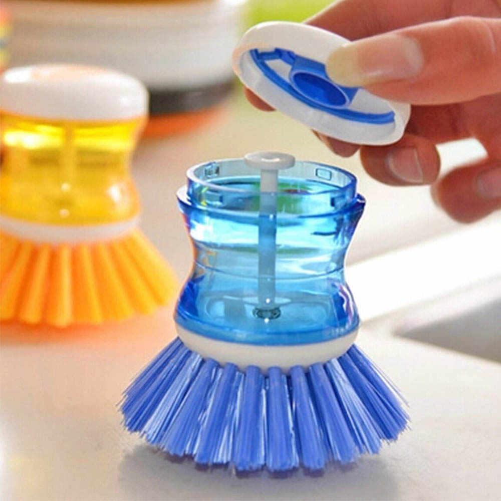 0159 Plastic Wash Basin Brush Cleaner with Liquid Soap Dispenser (Multicolour) DeoDap