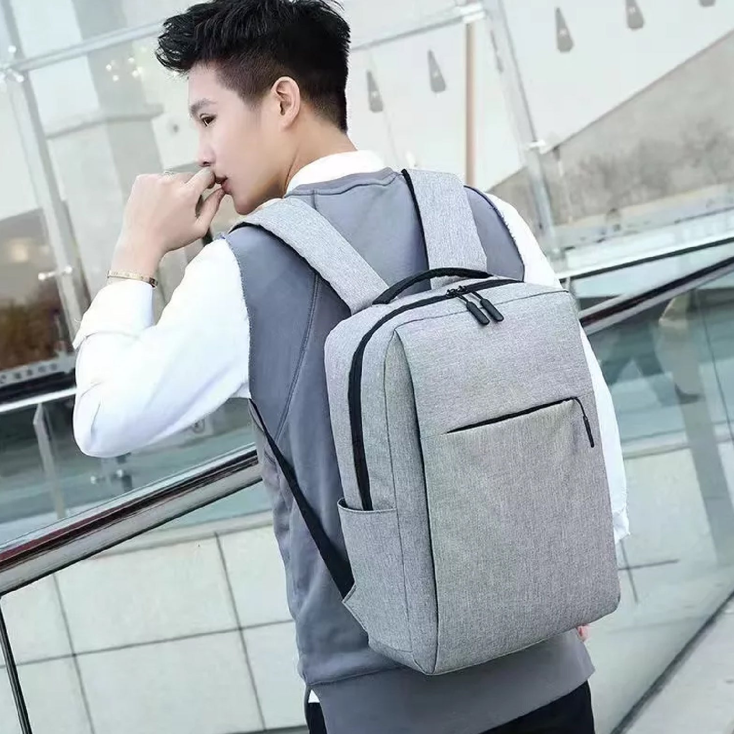 6219 Gray Travel Laptop Backpack With USB Charging Port DeoDap