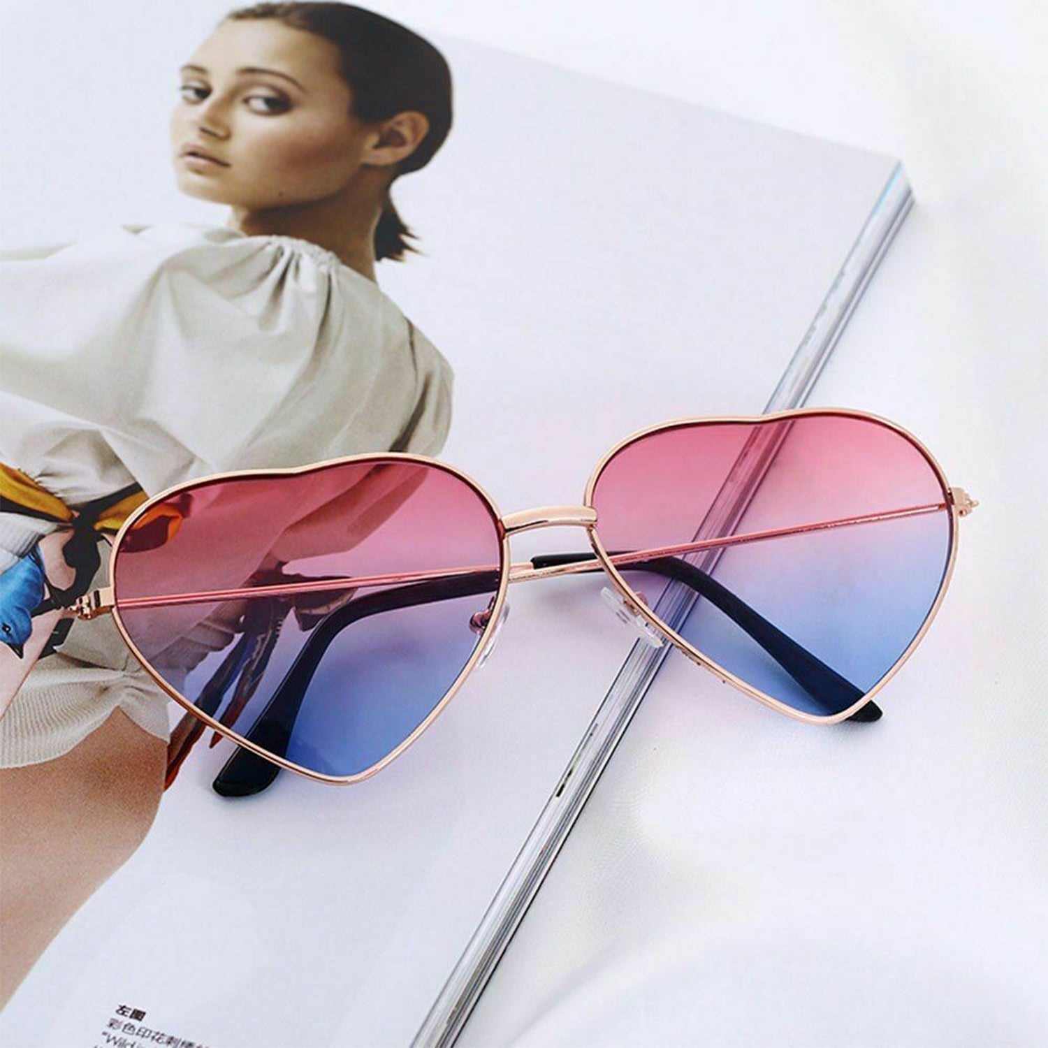 4952 Multi color Heart Shaped Metal Reflective Mirror Lens Women's Sunglasses (Moq-3pc) DeoDap