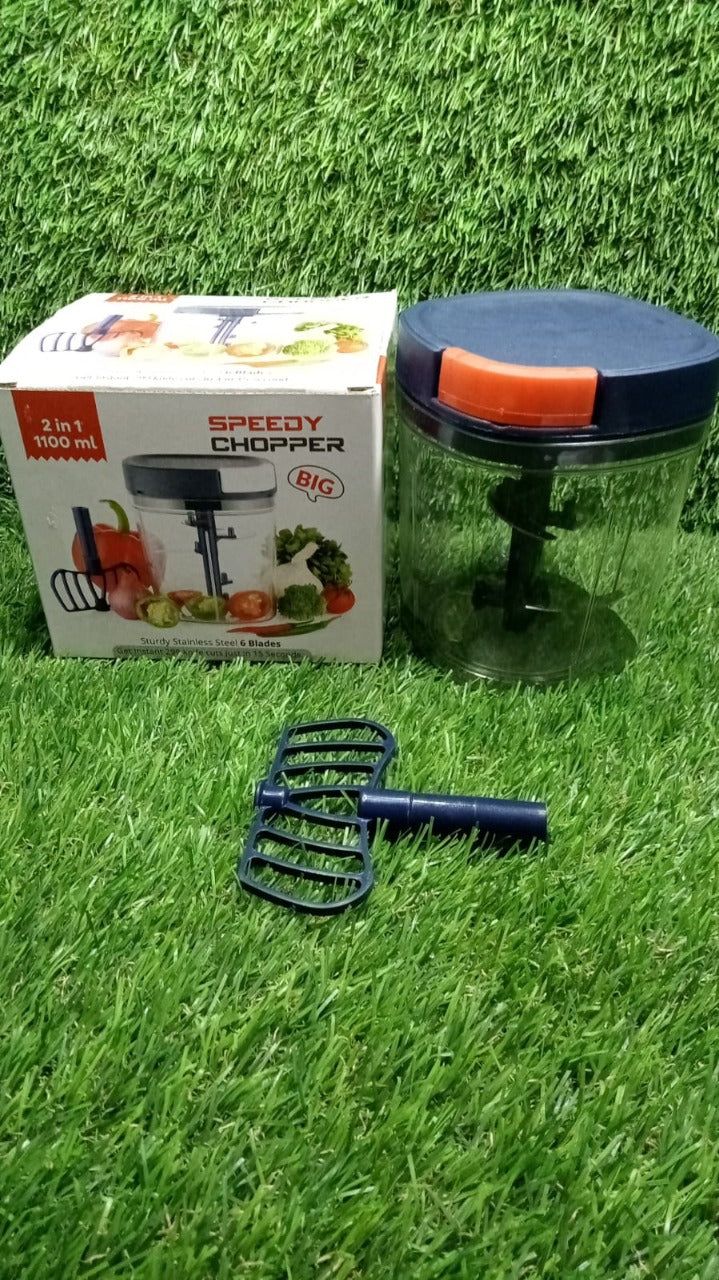 2897 Plastic Handy Chopper 1100ml Kitchen Chopper with 6 Blades and 1 Plastic Whisker, Multipurpose Manual Chopper, Vegetable & Fruit Cutter Chopper DeoDap