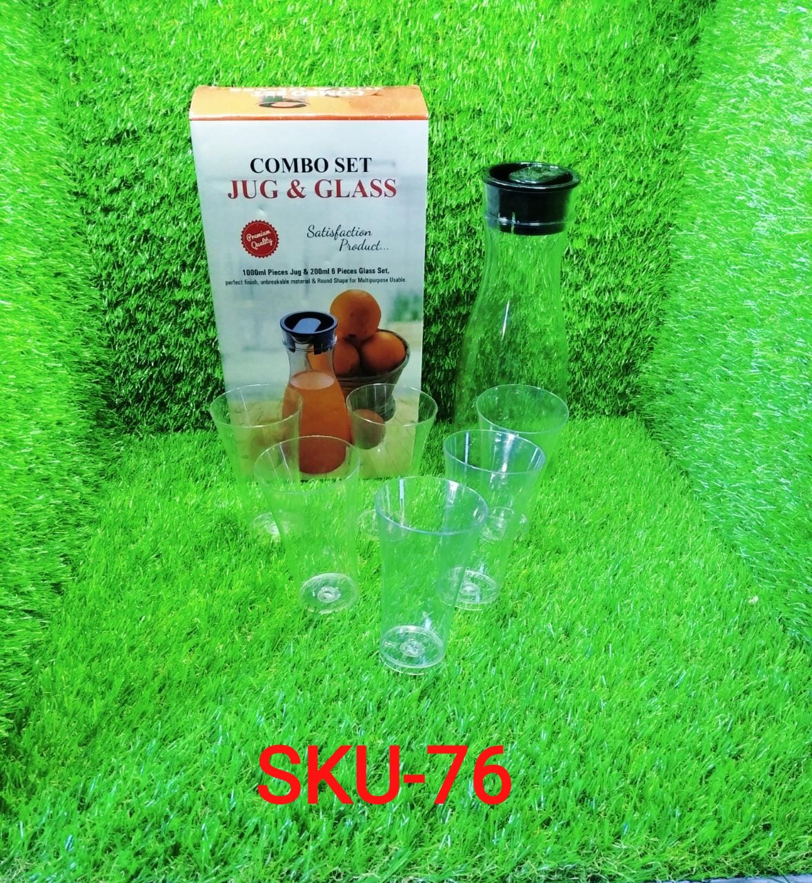 0076_Transparent Unbreakable Water Juicy Jug and 6 Pcs. Glass Combo Set for Dining Table Office Restaurant Pitcher DeoDap