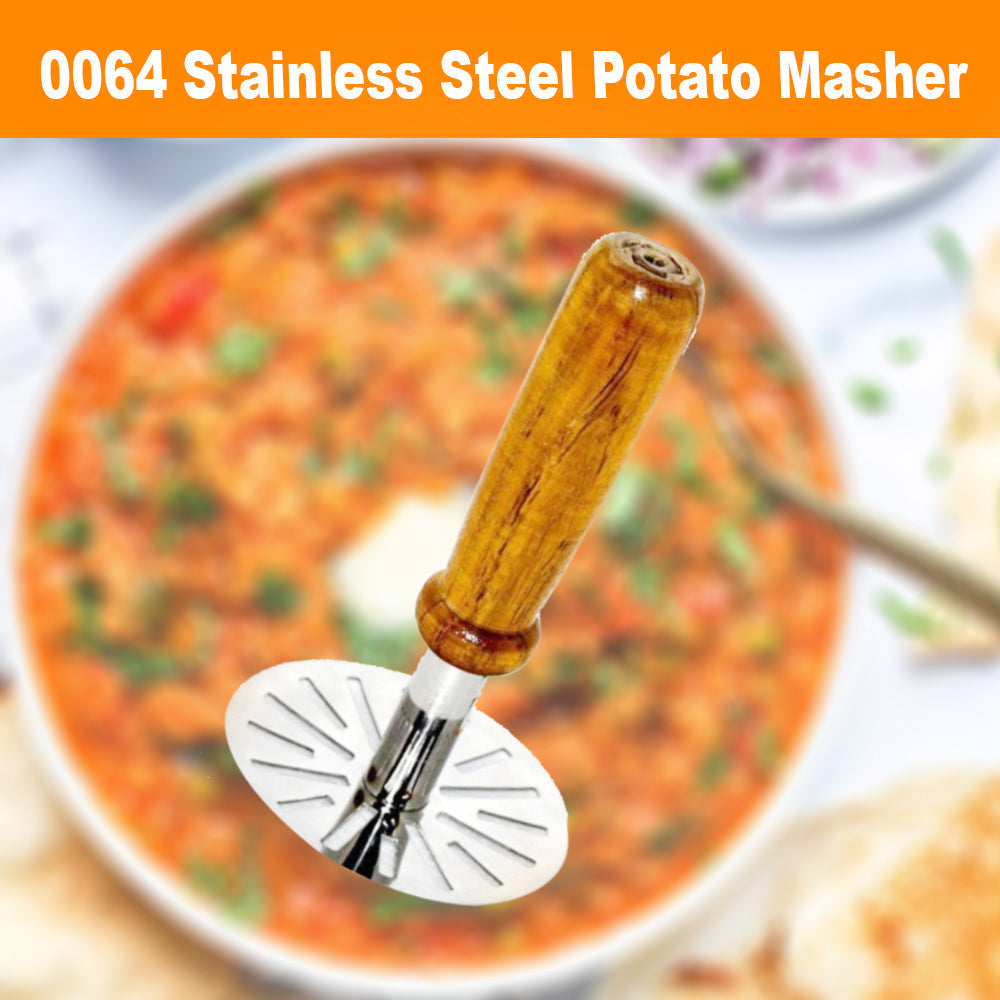 0064 Stainless Steel Potato Masher, Pav Bhaji Masher with wooden handle DeoDap