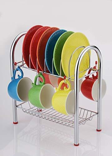 0746_Stainless Steel 2 Layer Plate & Bowl Stand Kitchen Utensil Rack/Cutlery Stand DeoDap